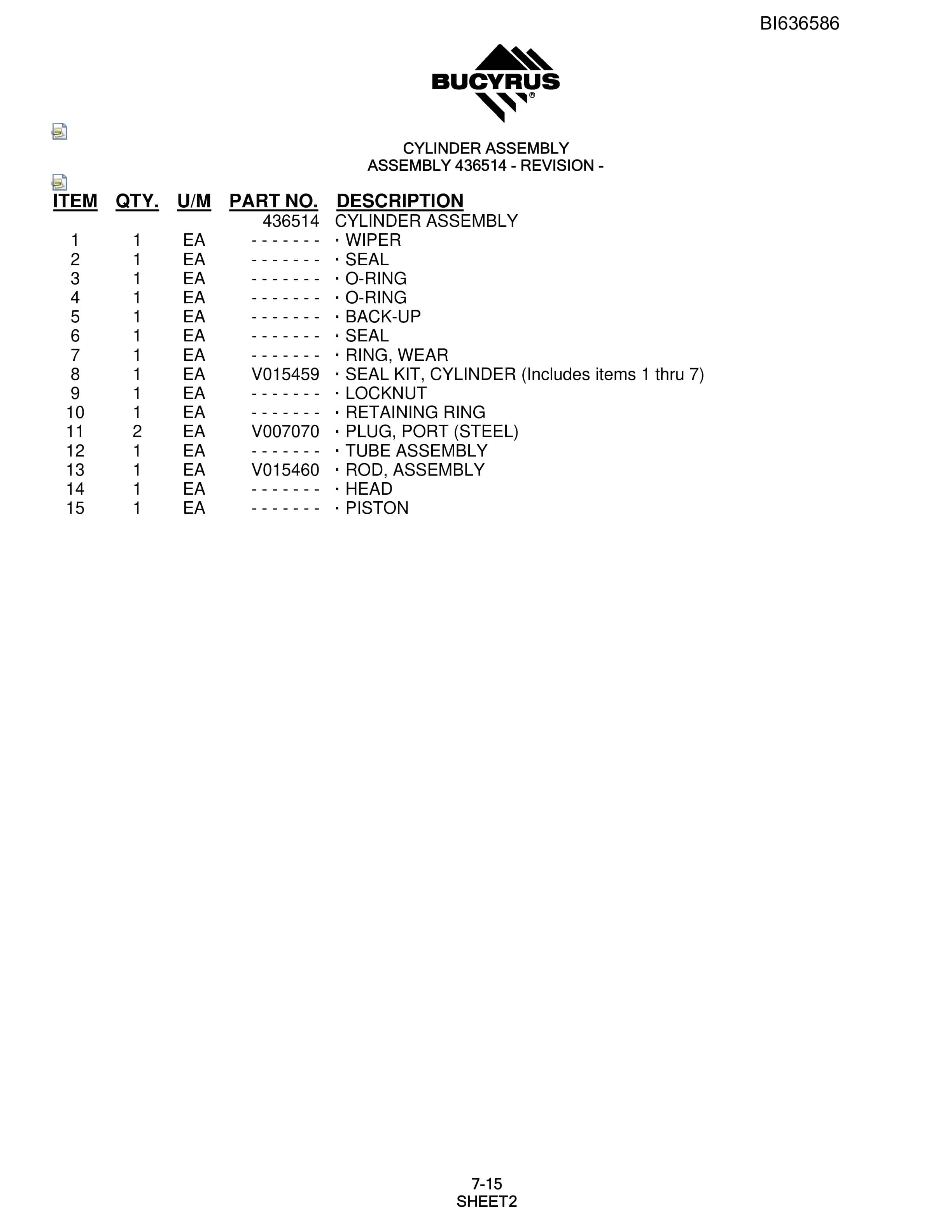 Bucyrus R30C Hydraulic Track Drill Parts Manual BI636586-3