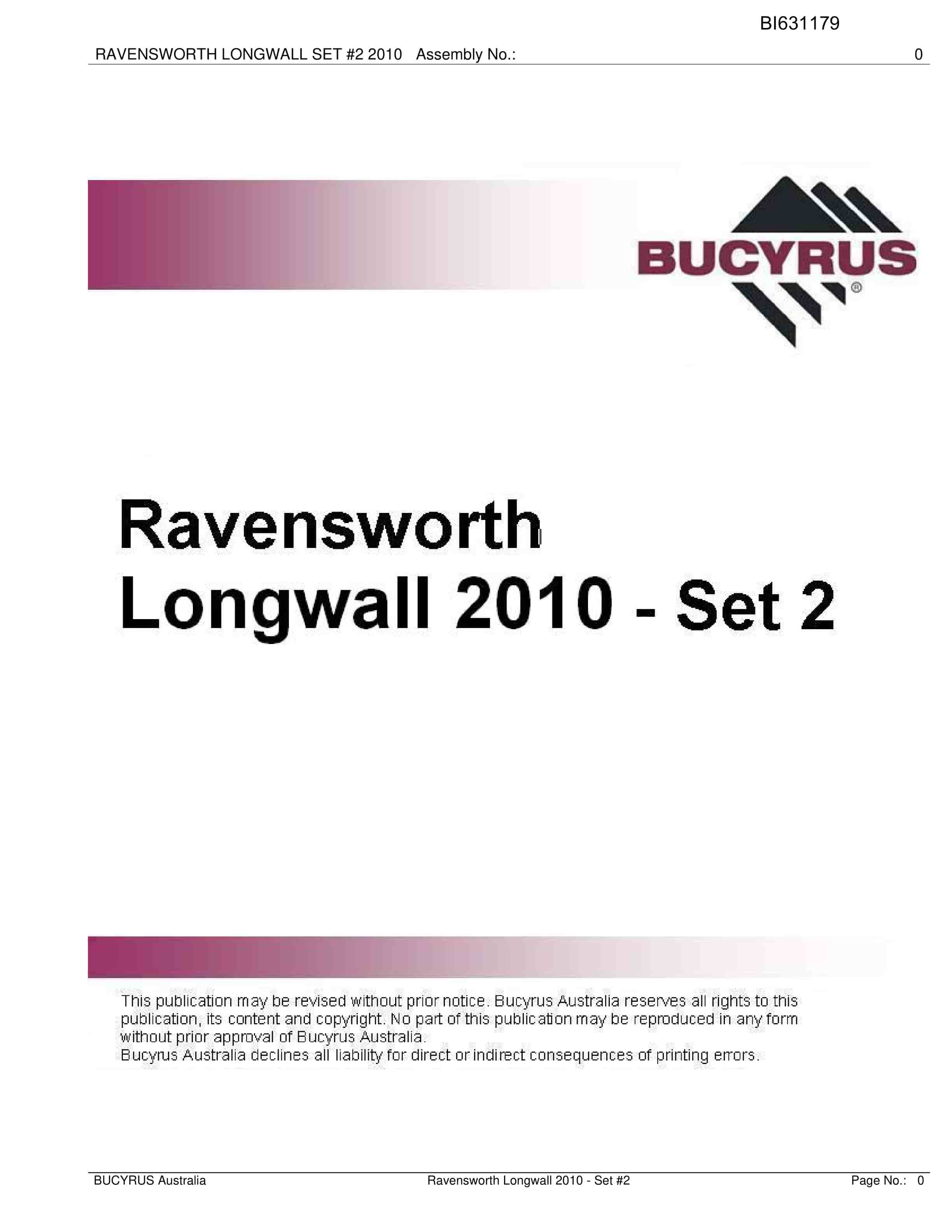Bucyrus Ravensworth Longwall 2010 - Set 2 Parts Catalog BI631179