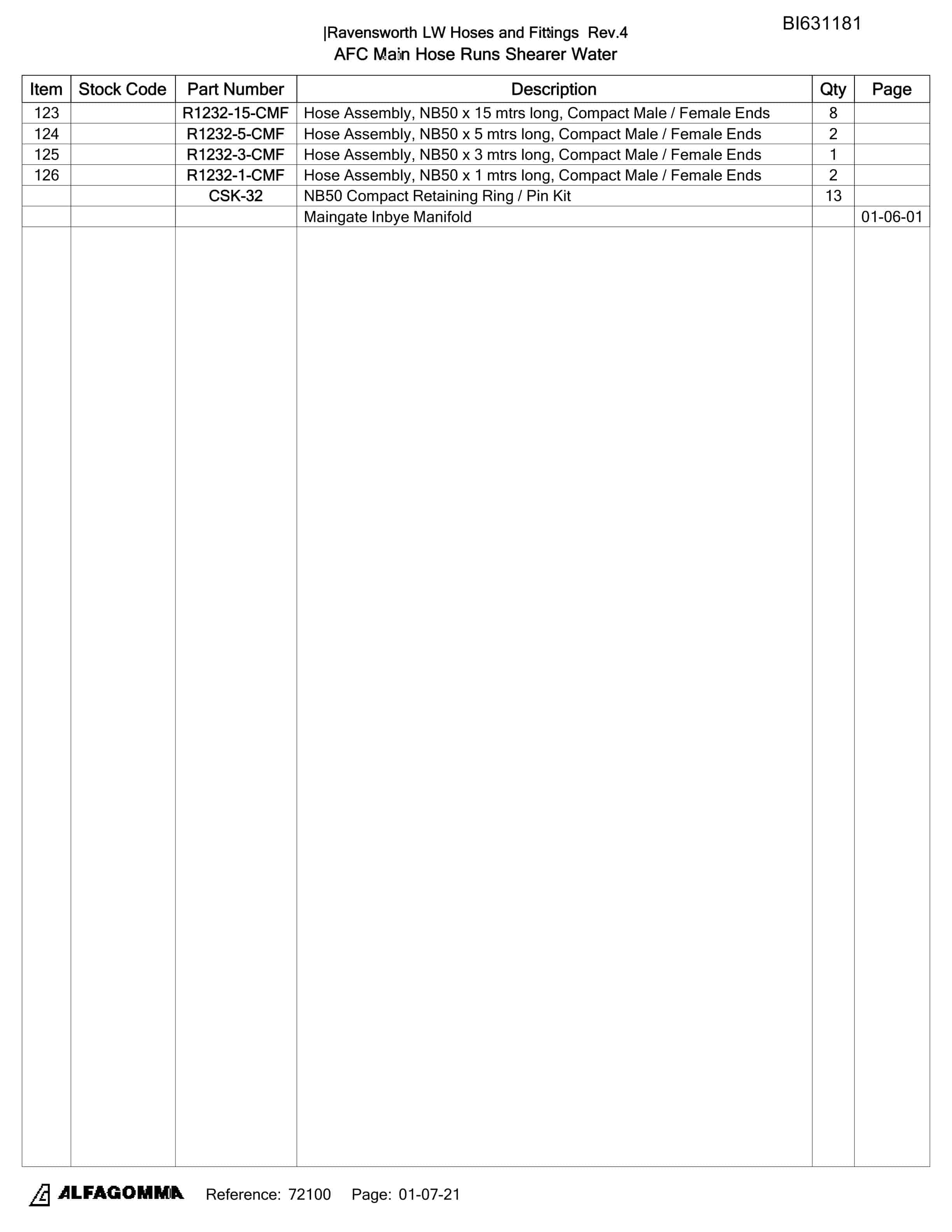 Bucyrus Ravensworth LW Hoses And Fittings Parts Catalog BI631181-3