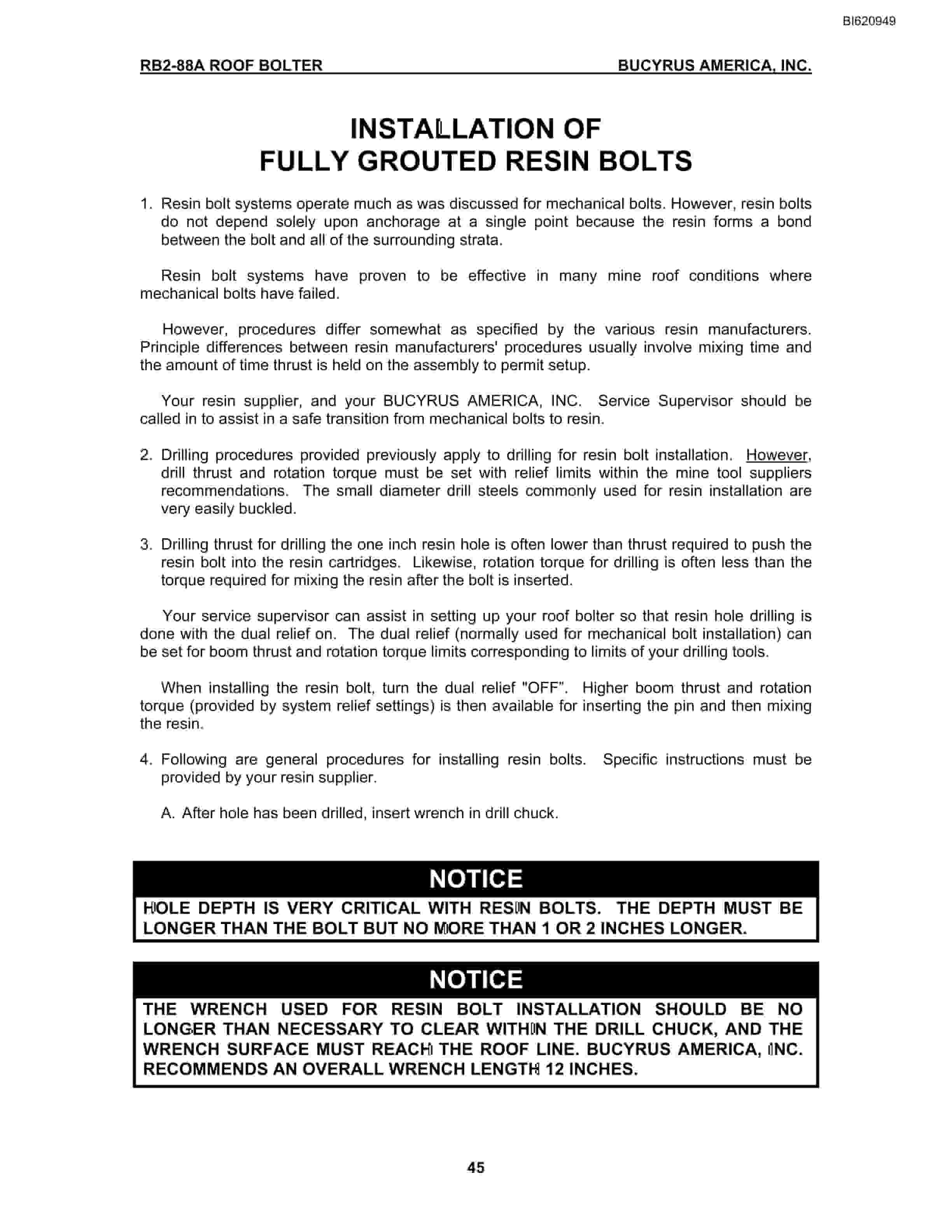 Bucyrus RB2-88A Roof Bolter Operation Manual BI620949-3