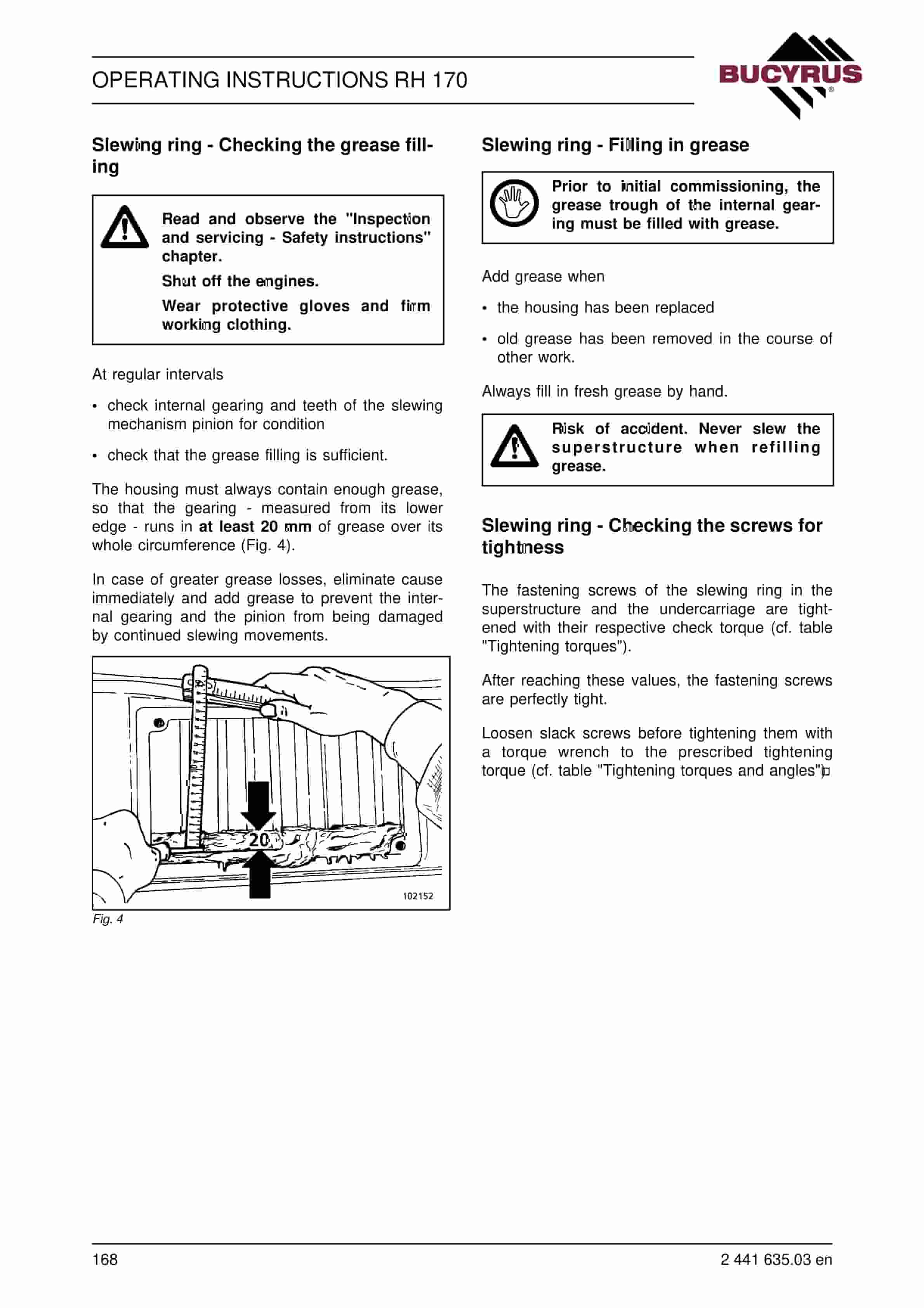 Bucyrus RH170 Hydraulic Excavator Operating Instructions 2441635-5