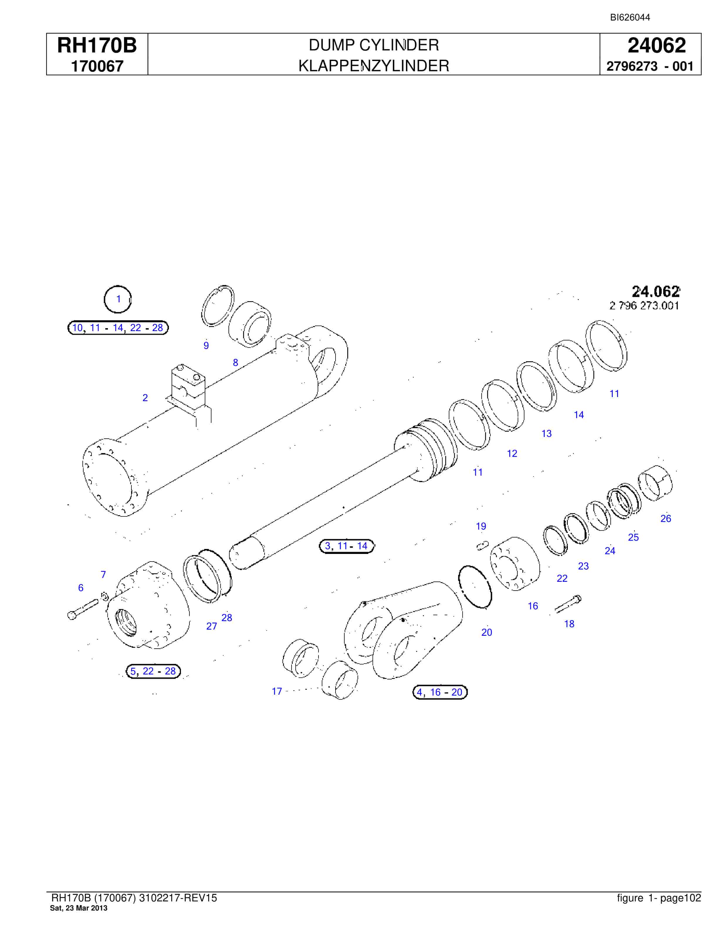 Bucyrus RH170B Hydraulic Excavator Parts Catalog BI626044-3