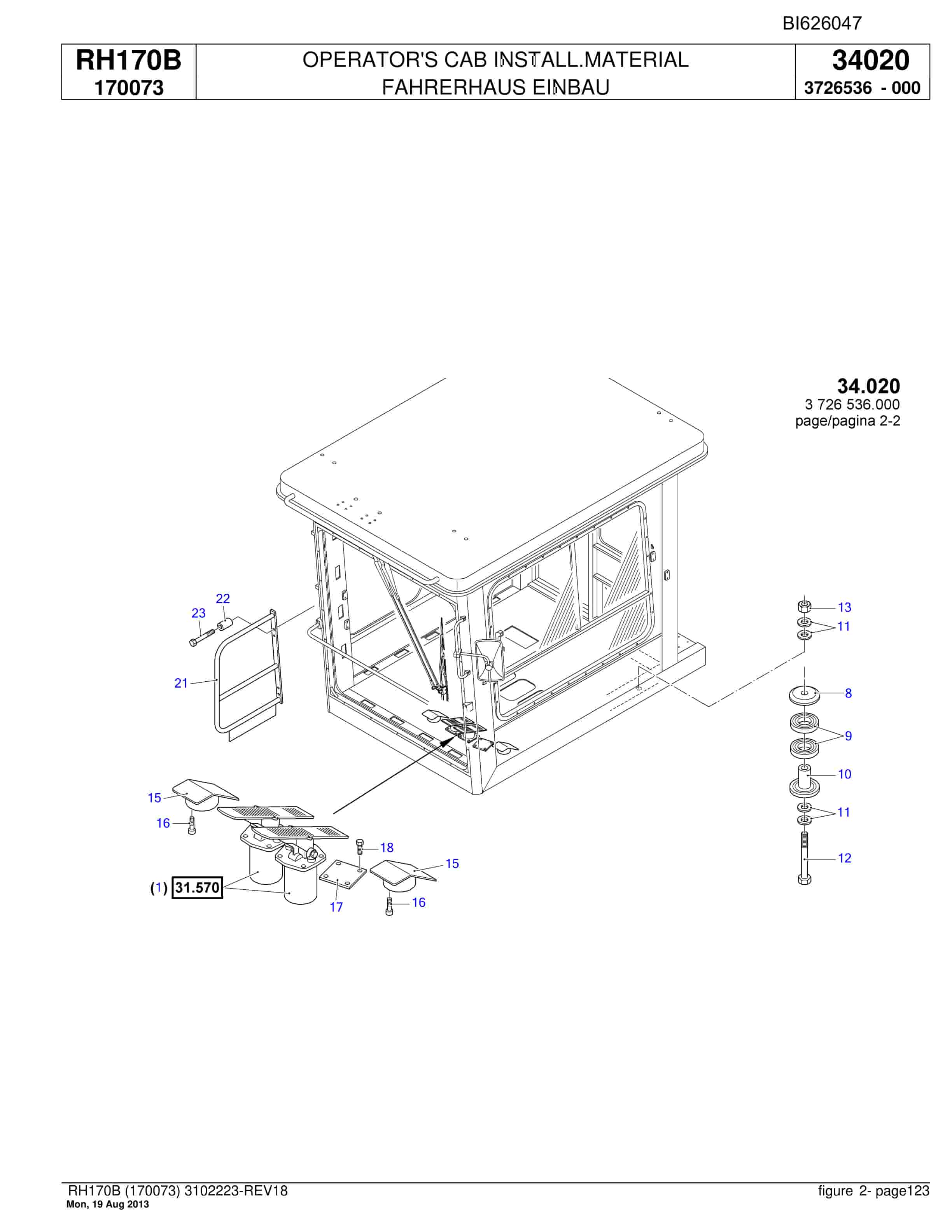 Bucyrus RH170B Hydraulic Excavator Parts Catalog BI626047-5