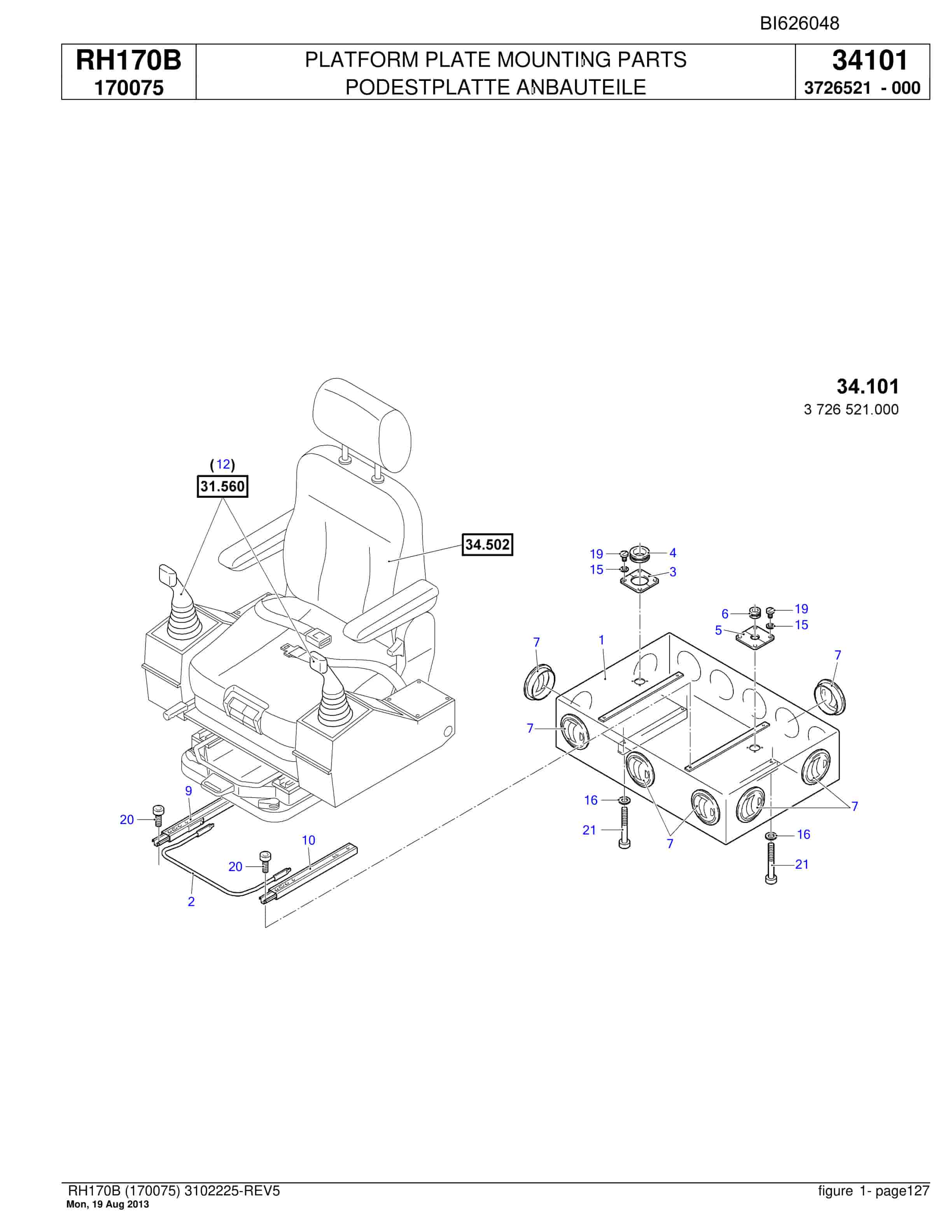 Bucyrus RH170B Hydraulic Excavator Parts Catalog BI626048-5