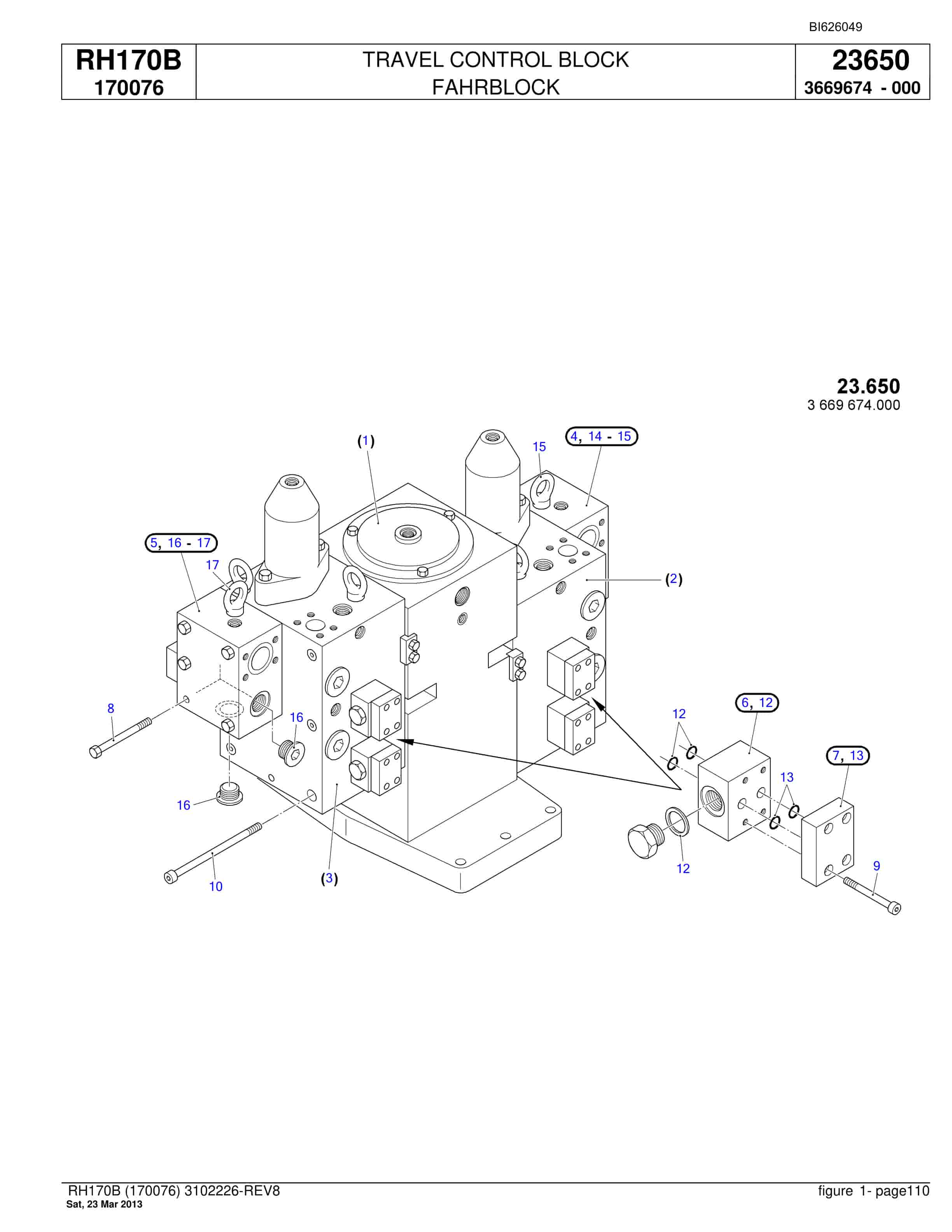 Bucyrus RH170B Hydraulic Excavator Parts Catalog BI626049-3