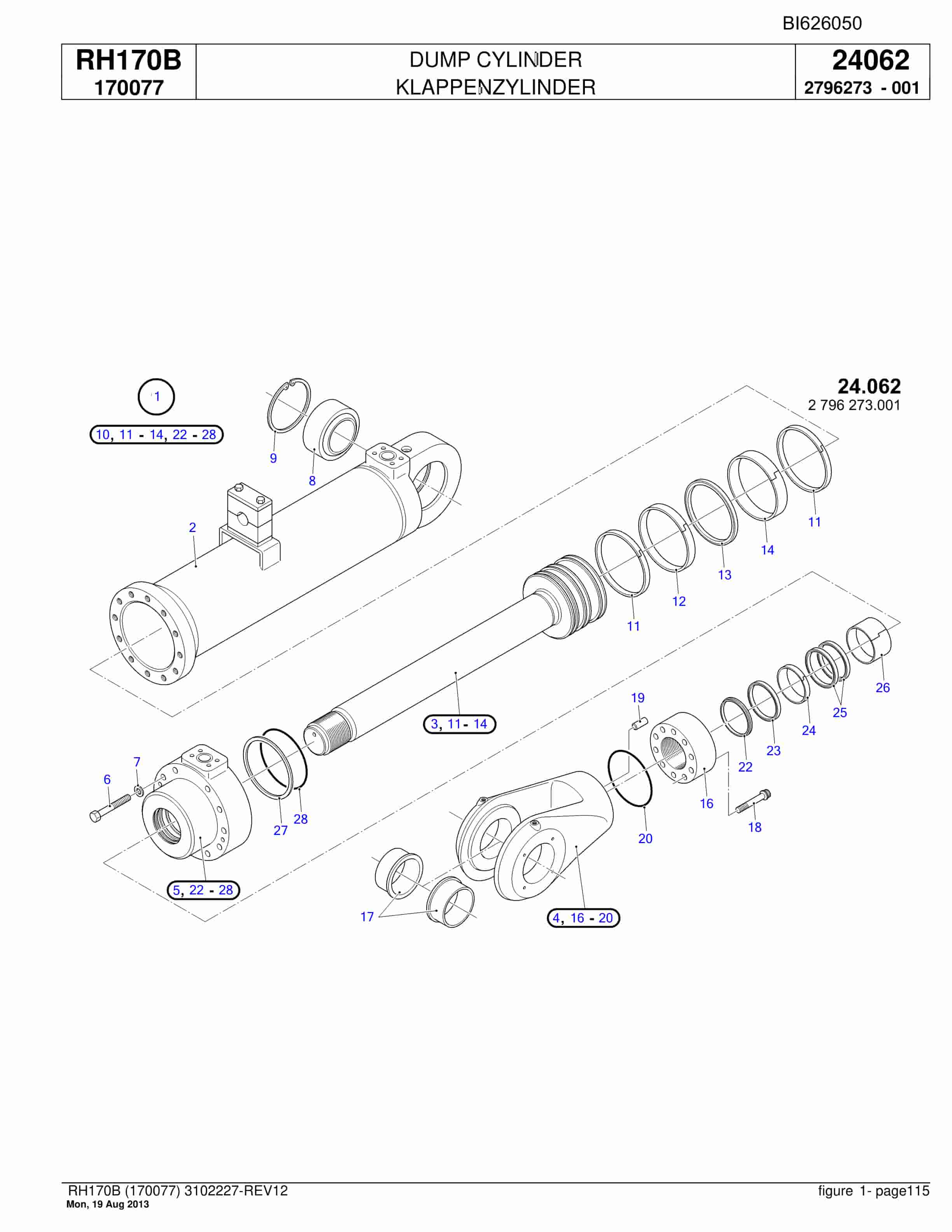 Bucyrus RH170B Hydraulic Excavator Parts Catalog BI626050-3