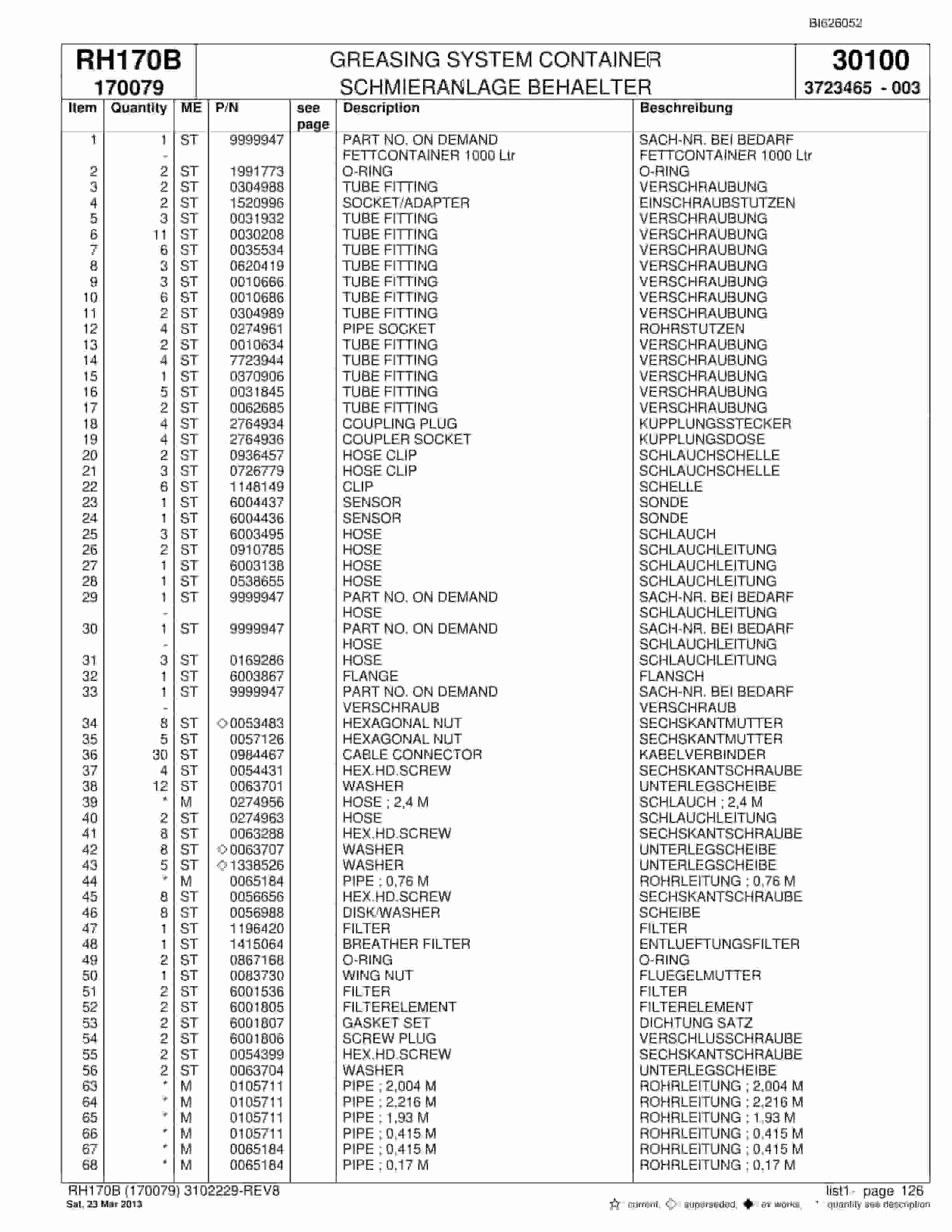 Bucyrus RH170B Hydraulic Excavator Parts Catalog BI626052-4