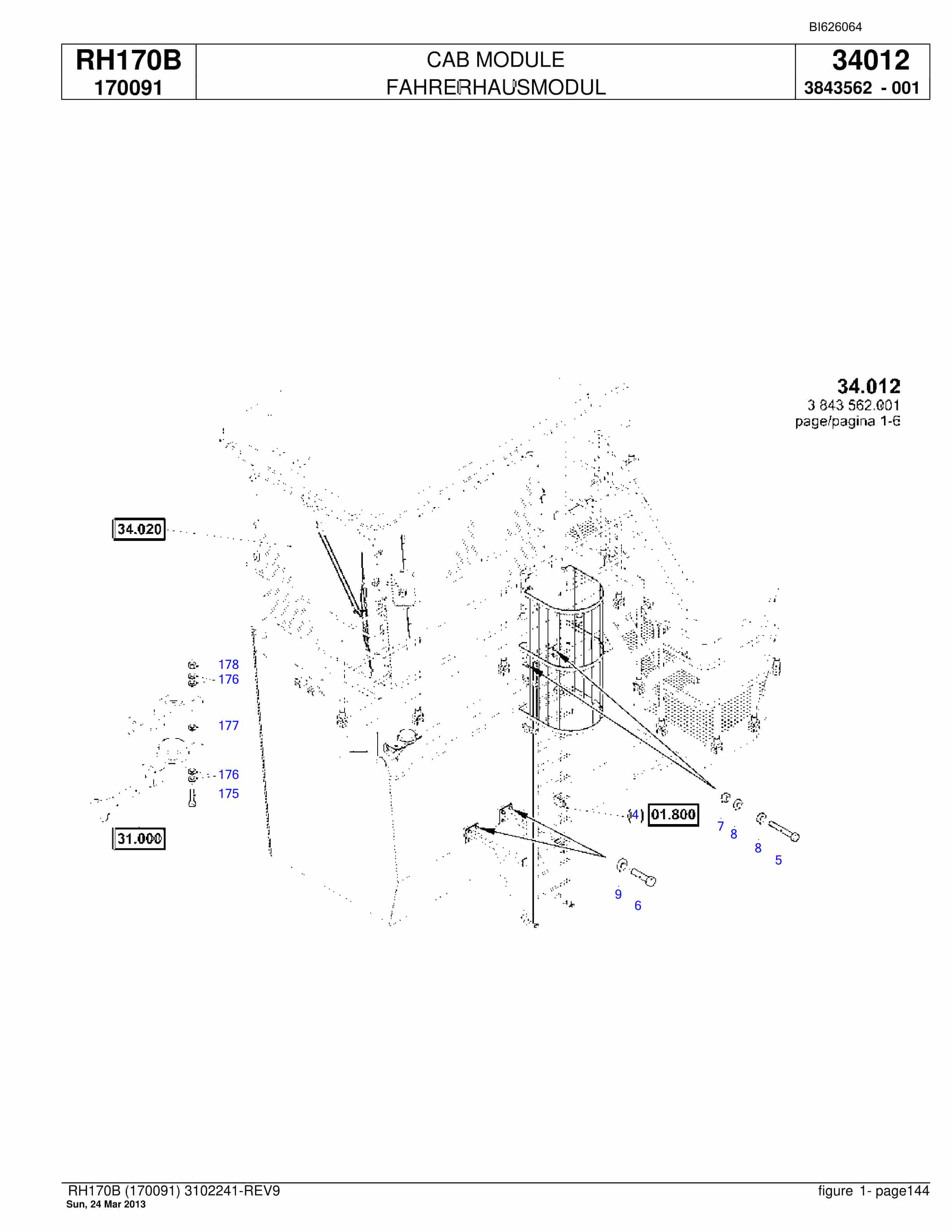 Bucyrus RH170B Hydraulic Excavator Parts Catalog BI626064-5