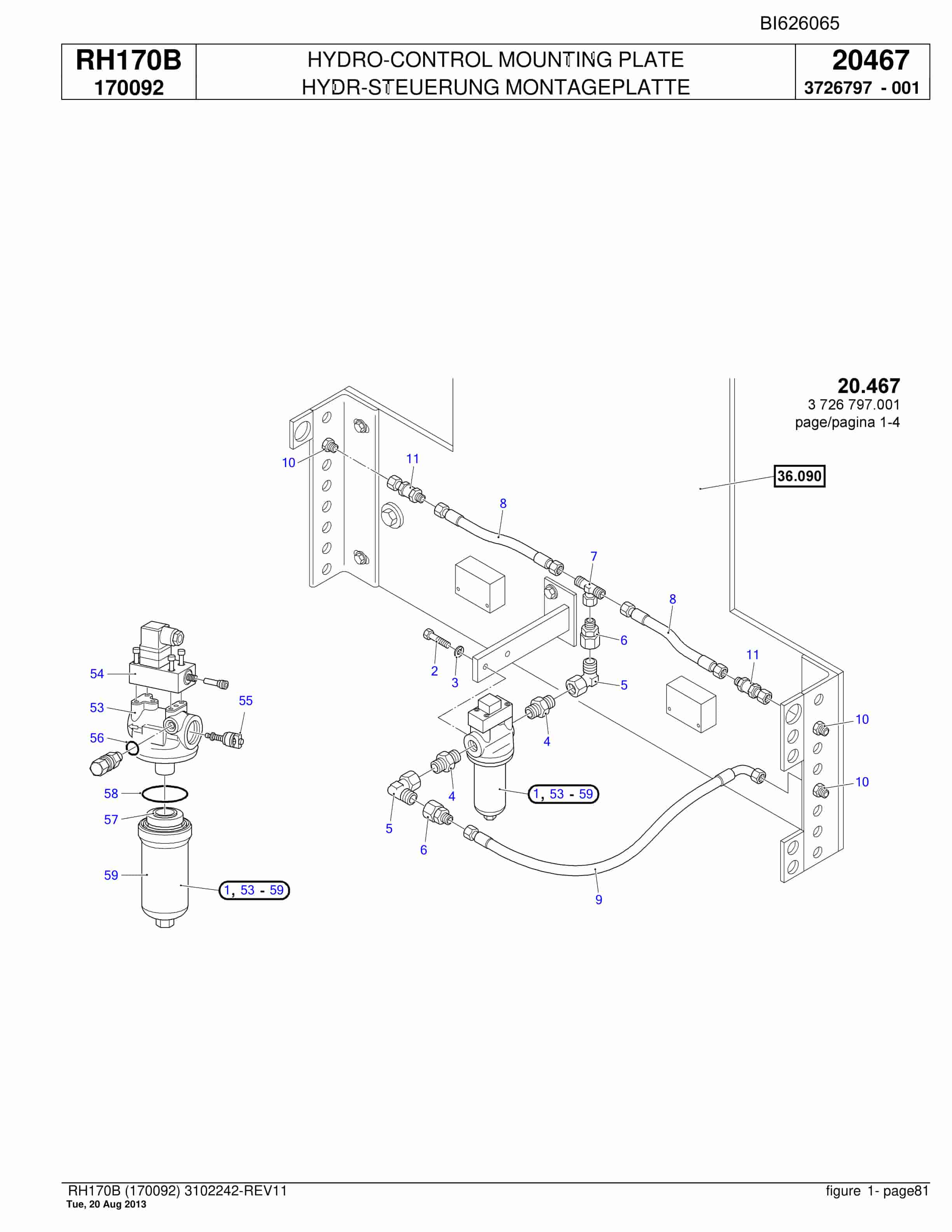 Bucyrus RH170B Hydraulic Excavator Parts Catalog BI626065-2