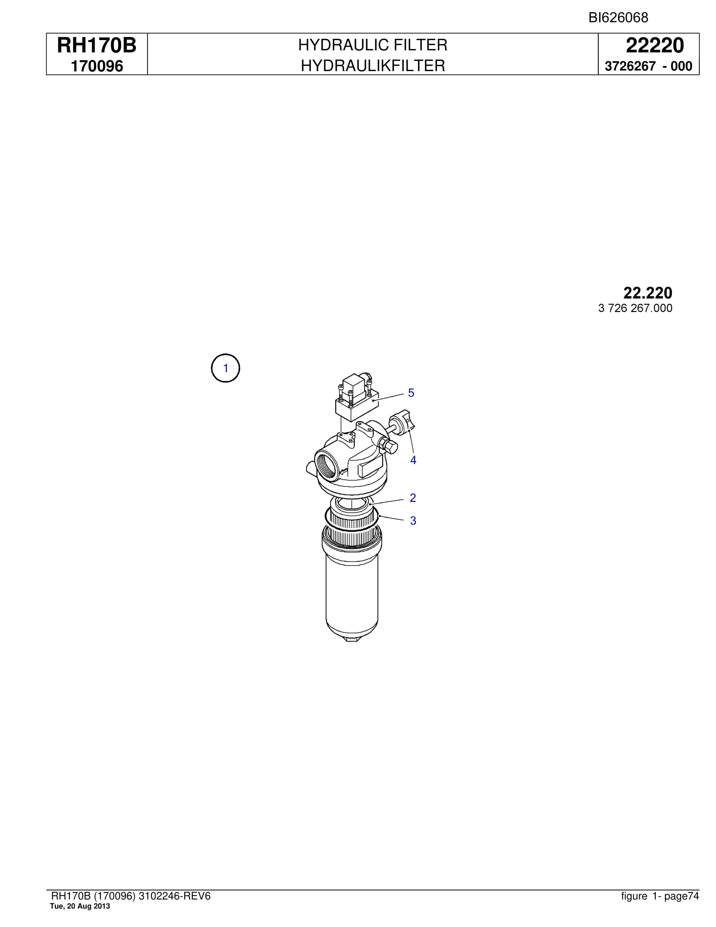Bucyrus RH170B Hydraulic Excavator Parts Catalog BI626068-2