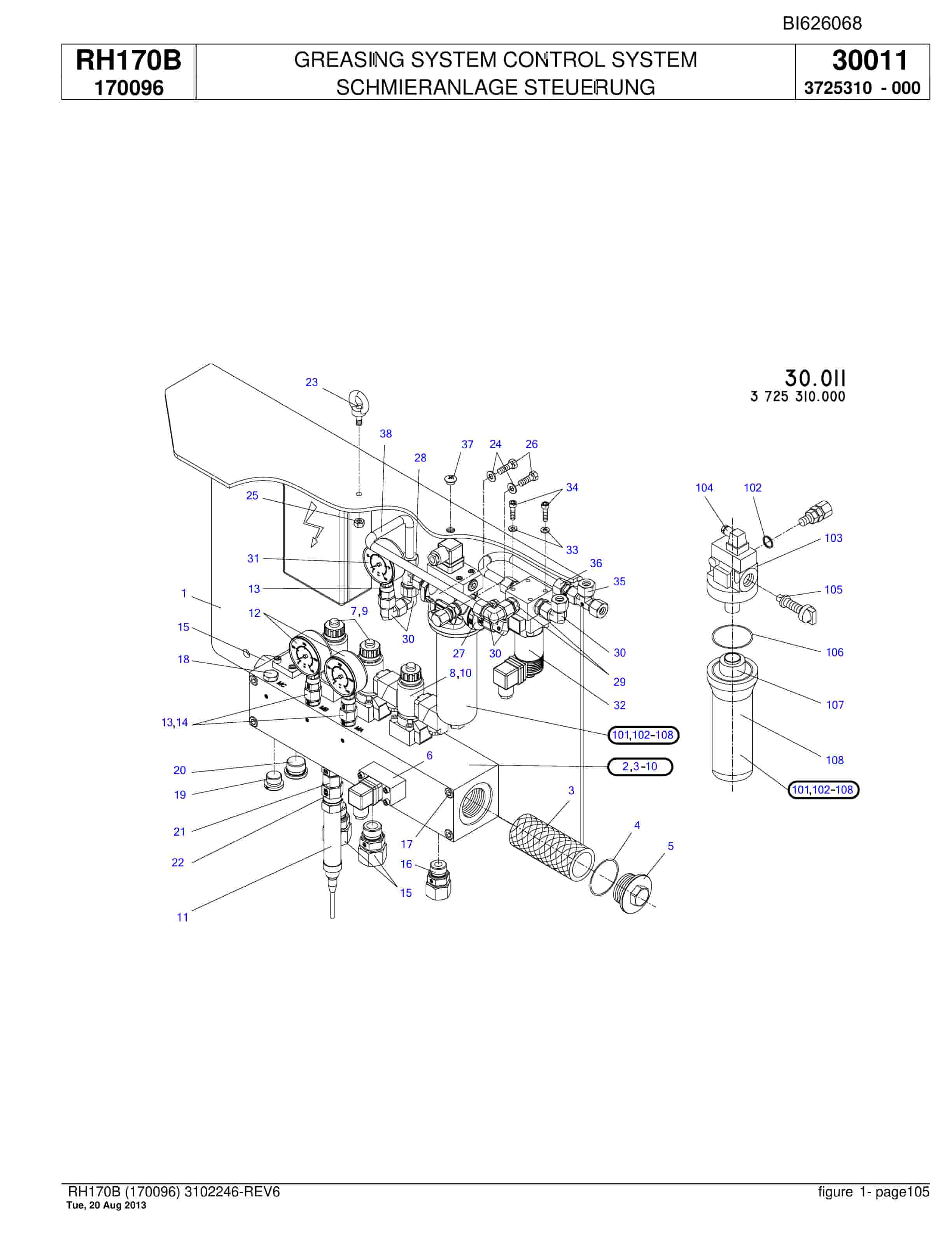 Bucyrus RH170B Hydraulic Excavator Parts Catalog BI626068-3