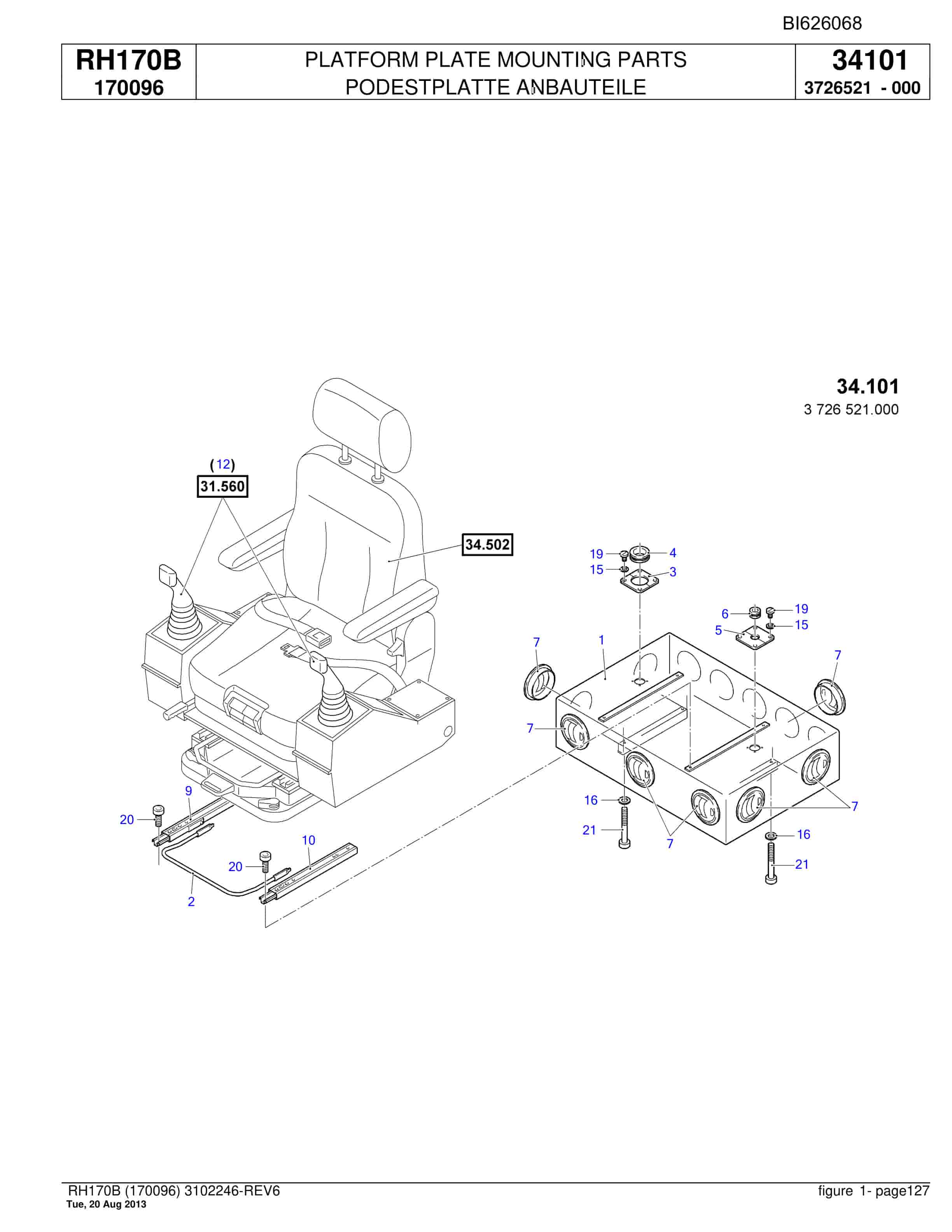 Bucyrus RH170B Hydraulic Excavator Parts Catalog BI626068-5