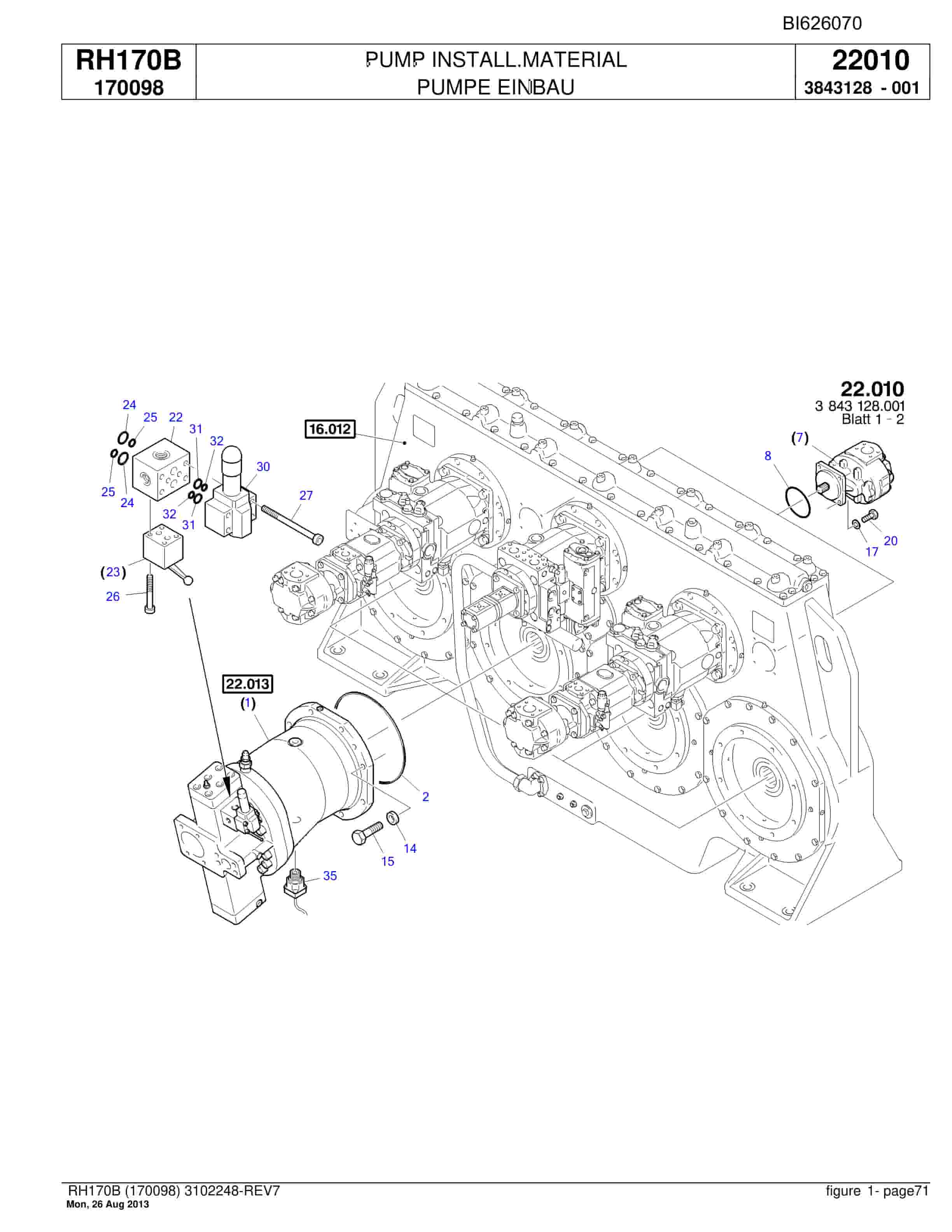 Bucyrus RH170B Hydraulic Excavator Parts Catalog BI626070-2
