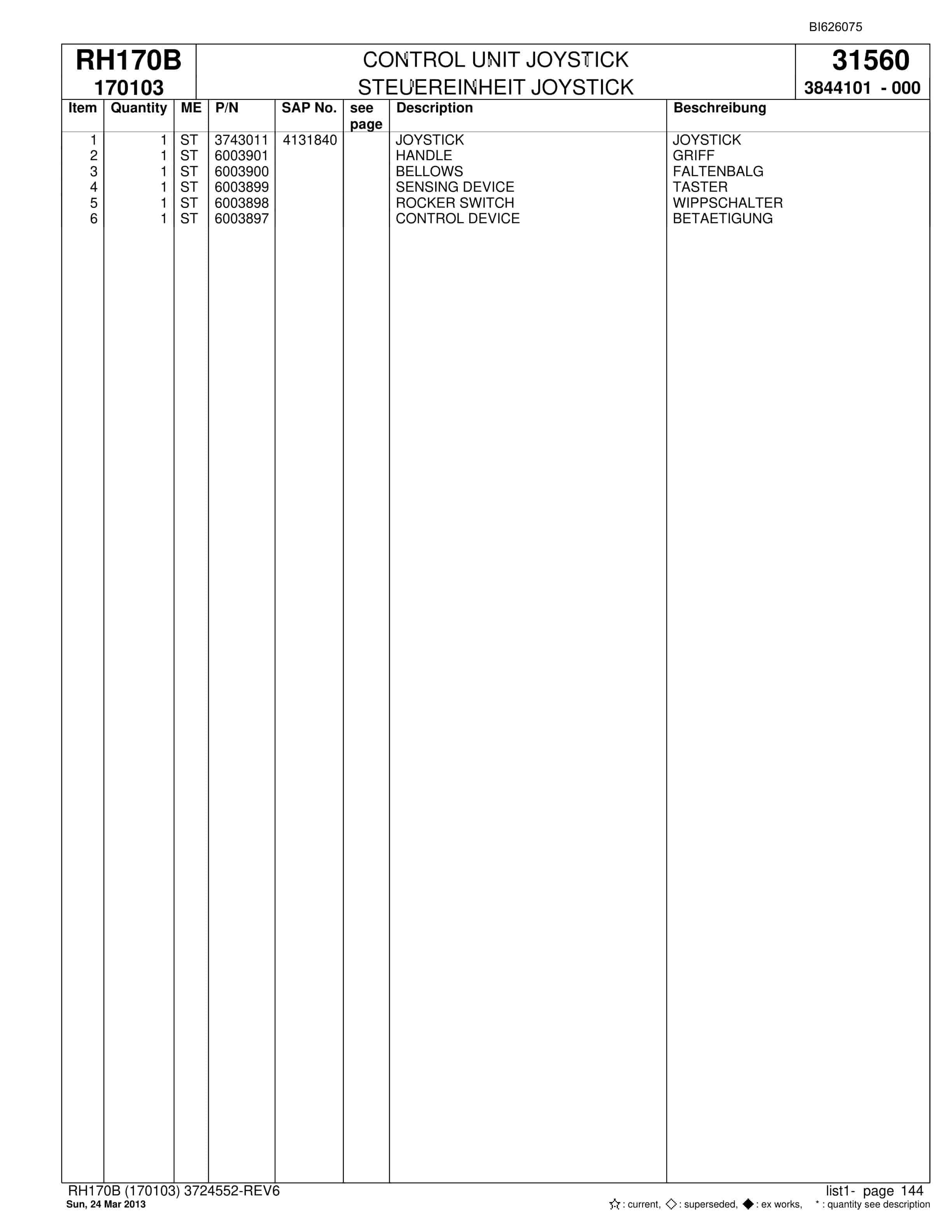 Bucyrus RH170B Hydraulic Excavator Parts Catalog BI626075-5