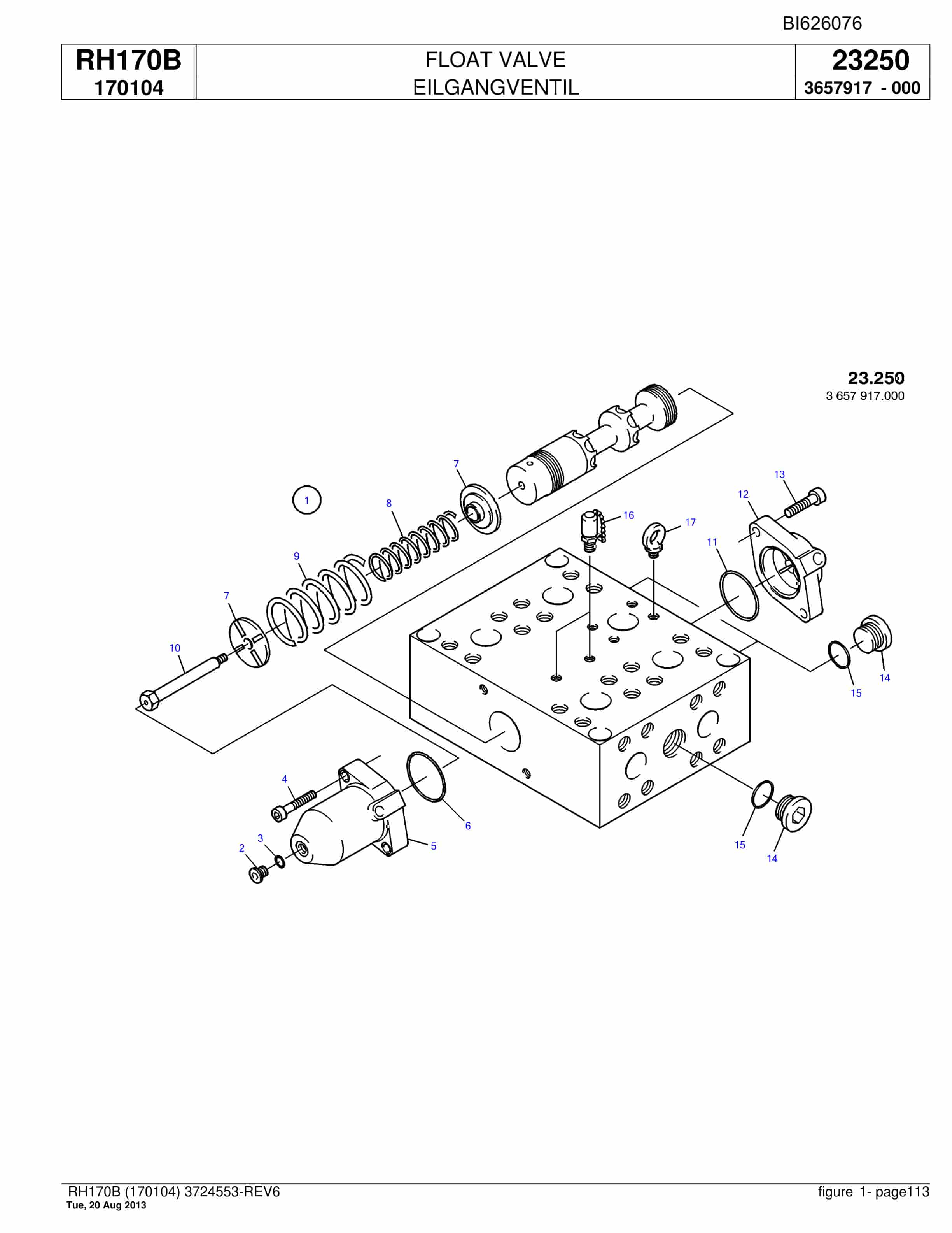 Bucyrus RH170B Hydraulic Excavator Parts Catalog BI626076-3