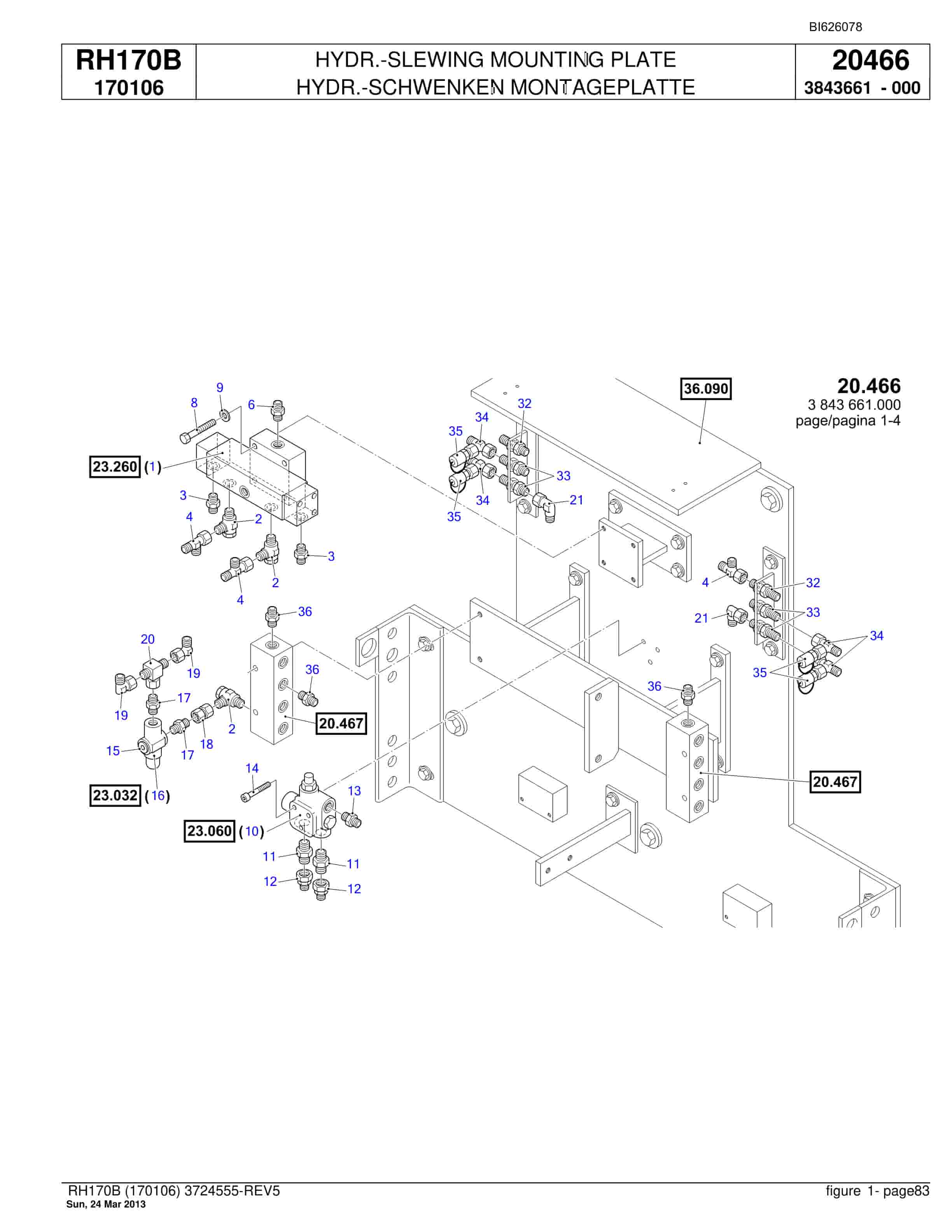 Bucyrus RH170B Hydraulic Excavator Parts Catalog BI626078-2