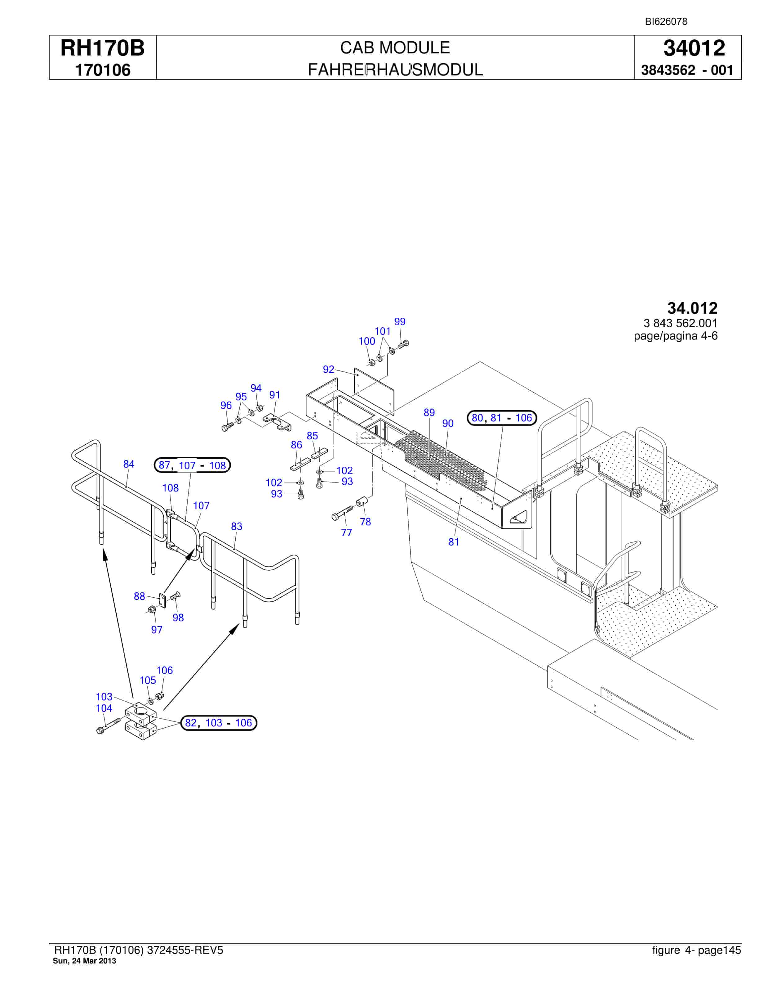 Bucyrus RH170B Hydraulic Excavator Parts Catalog BI626078-5