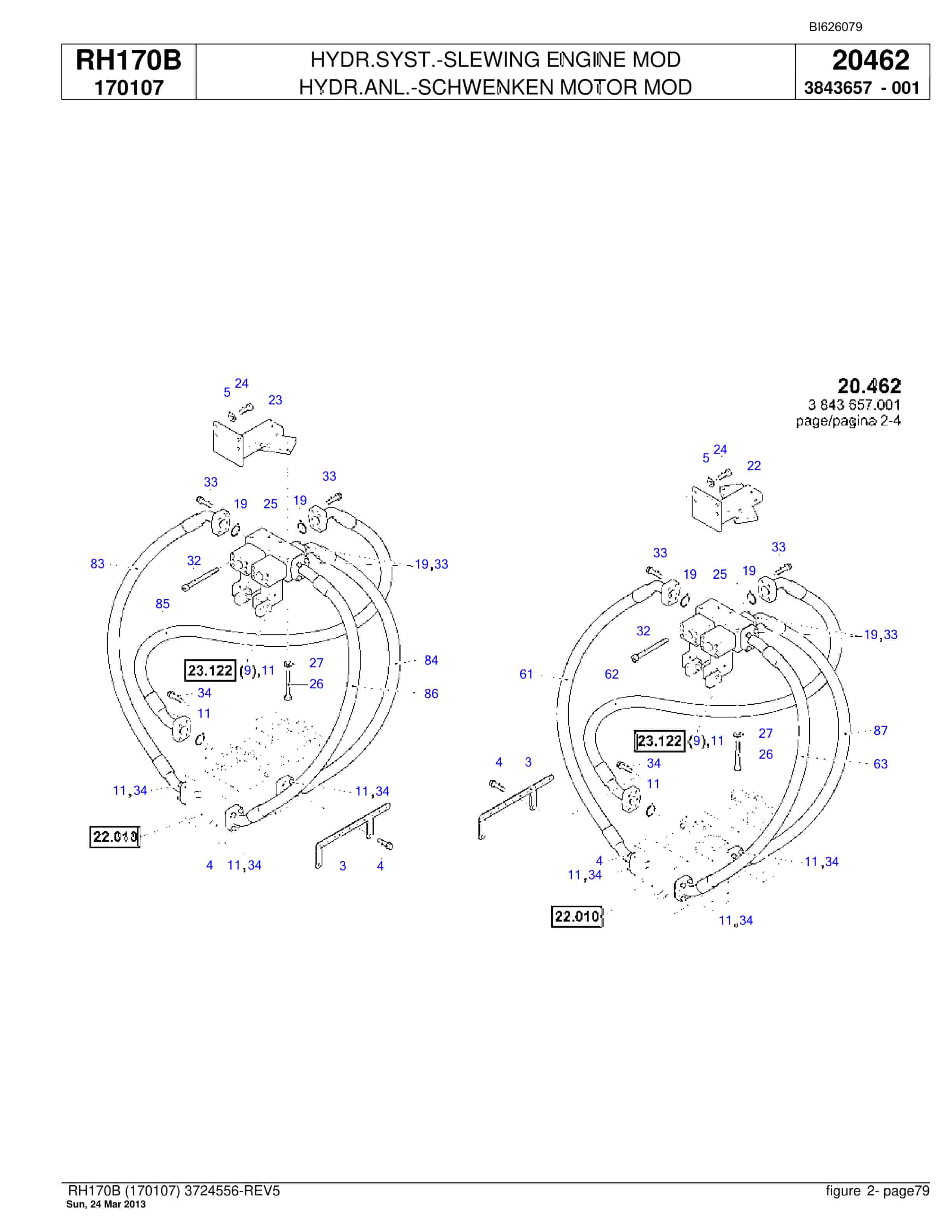 Bucyrus RH170B Hydraulic Excavator Parts Catalog BI626079-2