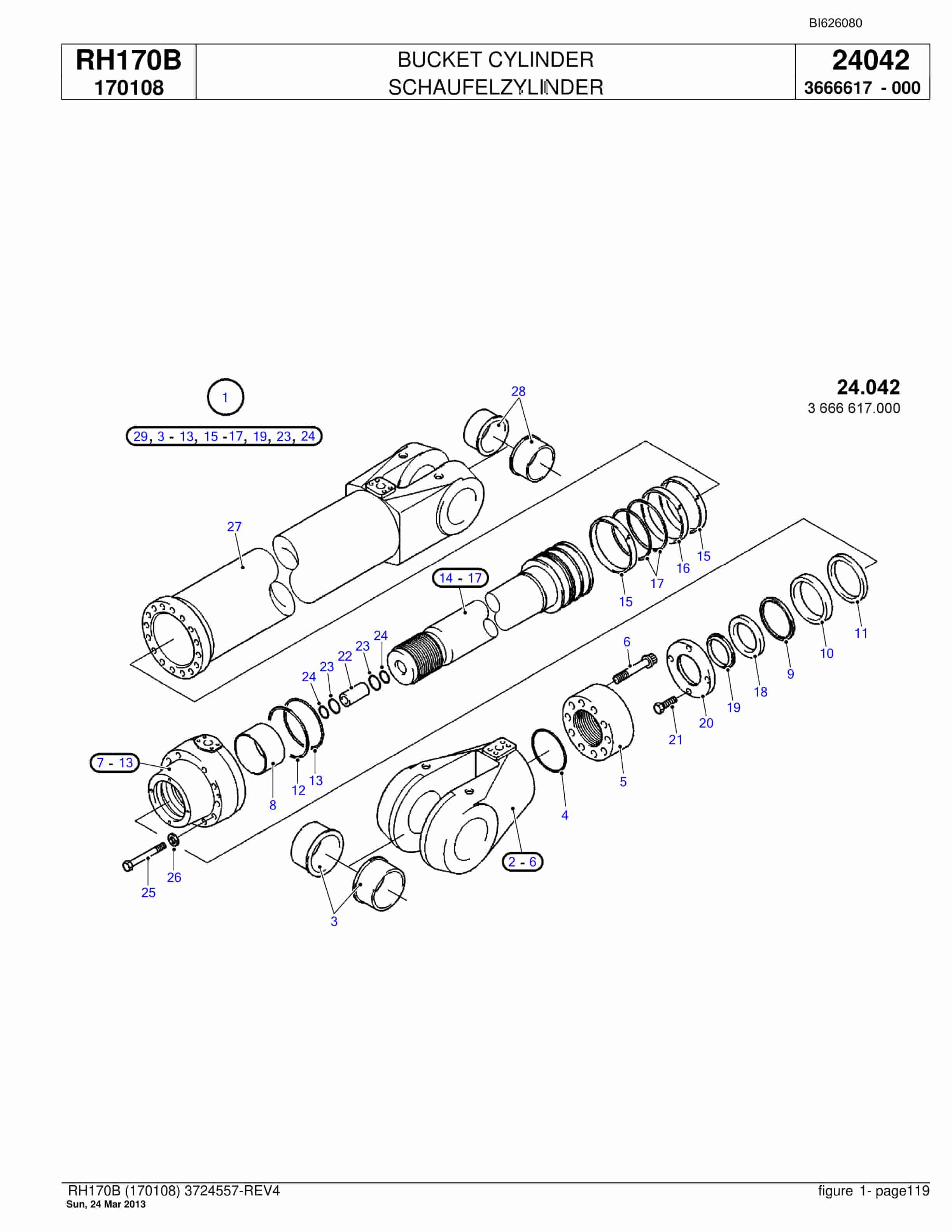 Bucyrus RH170B Hydraulic Excavator Parts Catalog BI626080-3