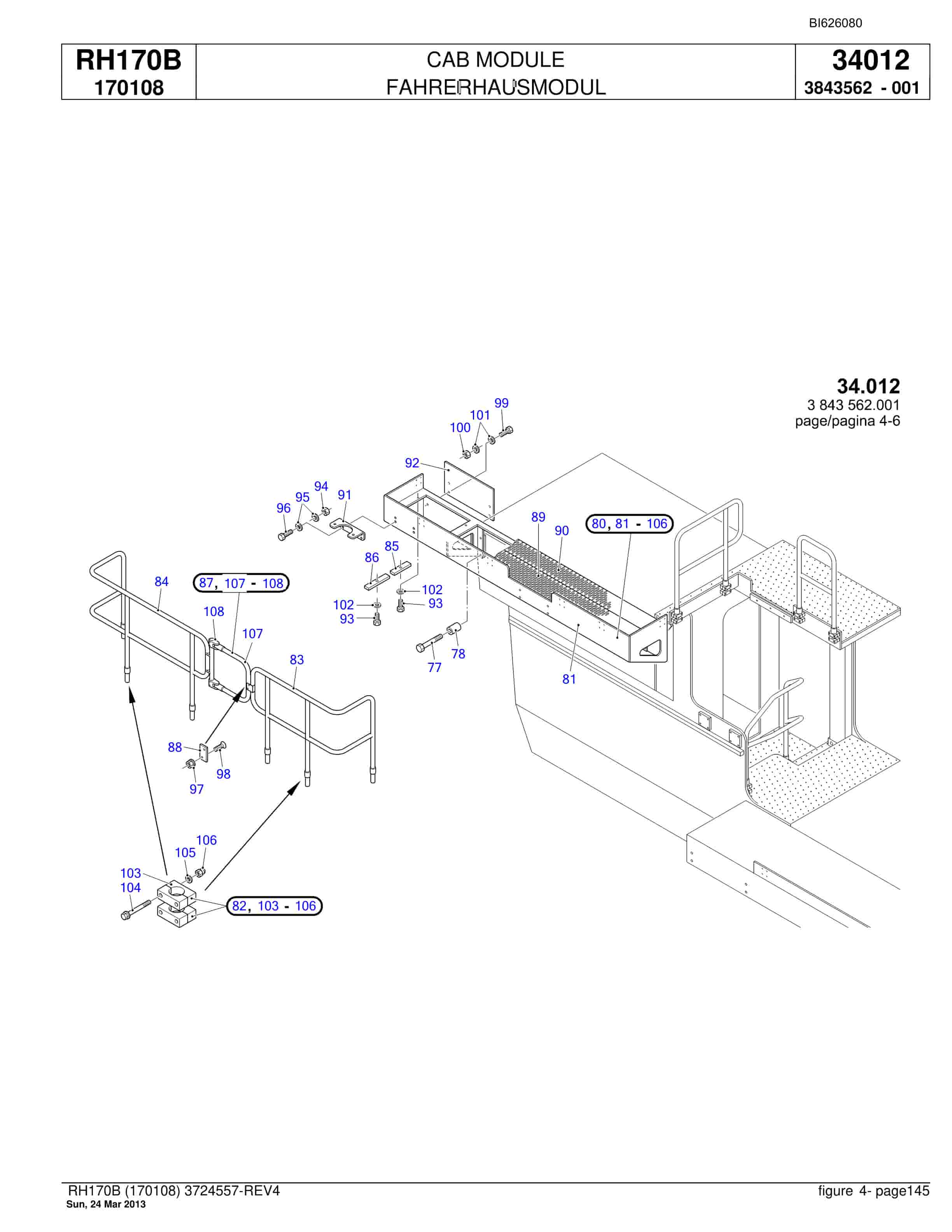 Bucyrus RH170B Hydraulic Excavator Parts Catalog BI626080-5