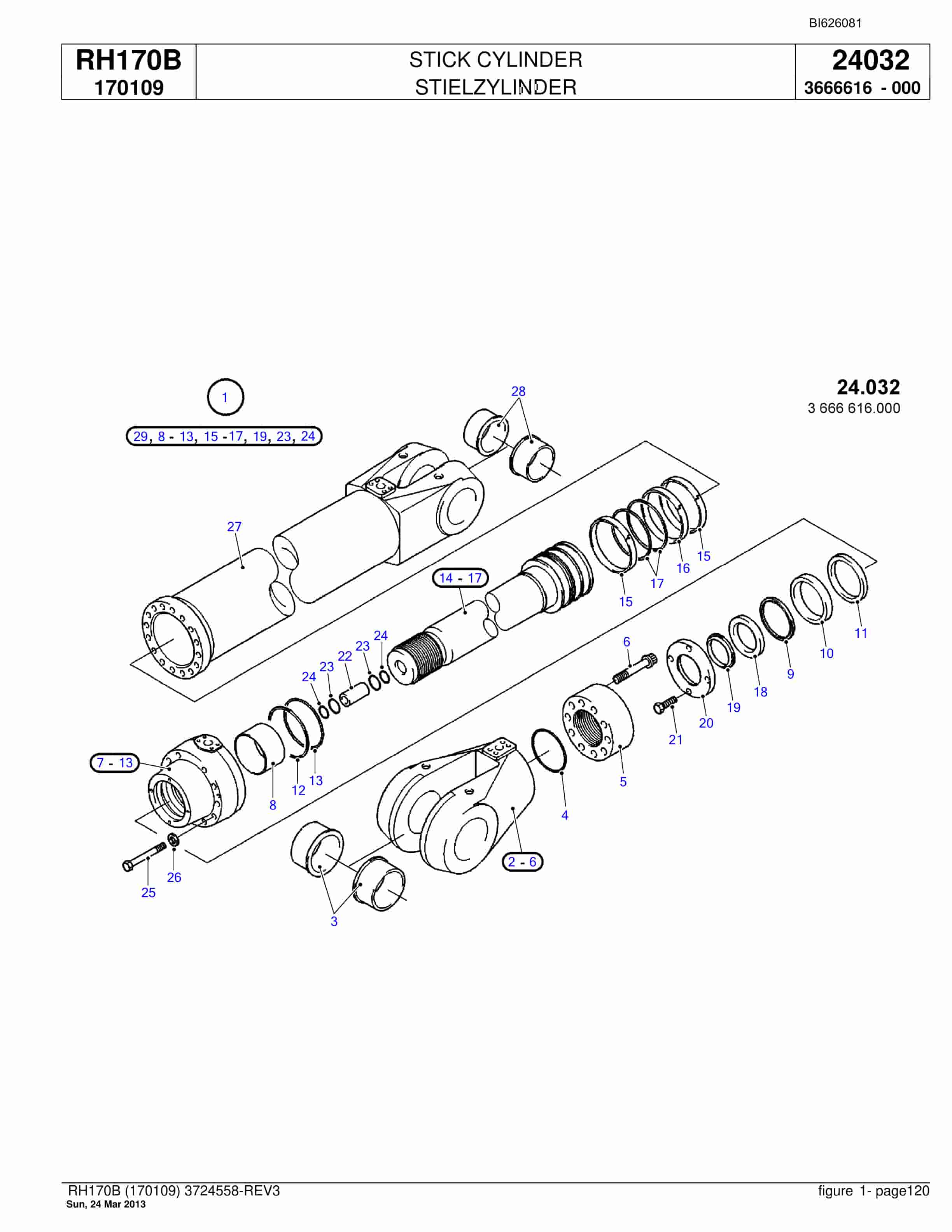 Bucyrus RH170B Hydraulic Excavator Parts Catalog BI626081-3