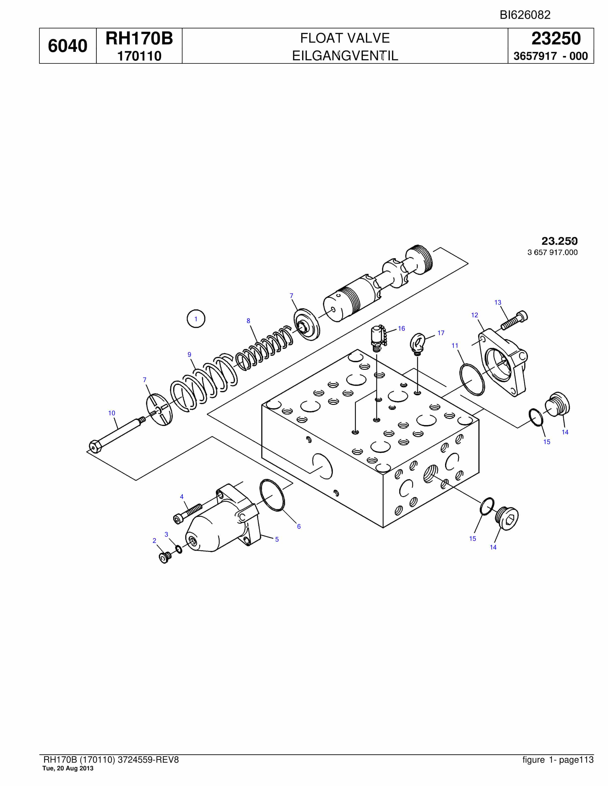 Bucyrus RH170B Hydraulic Excavator Parts Catalog BI626082-3