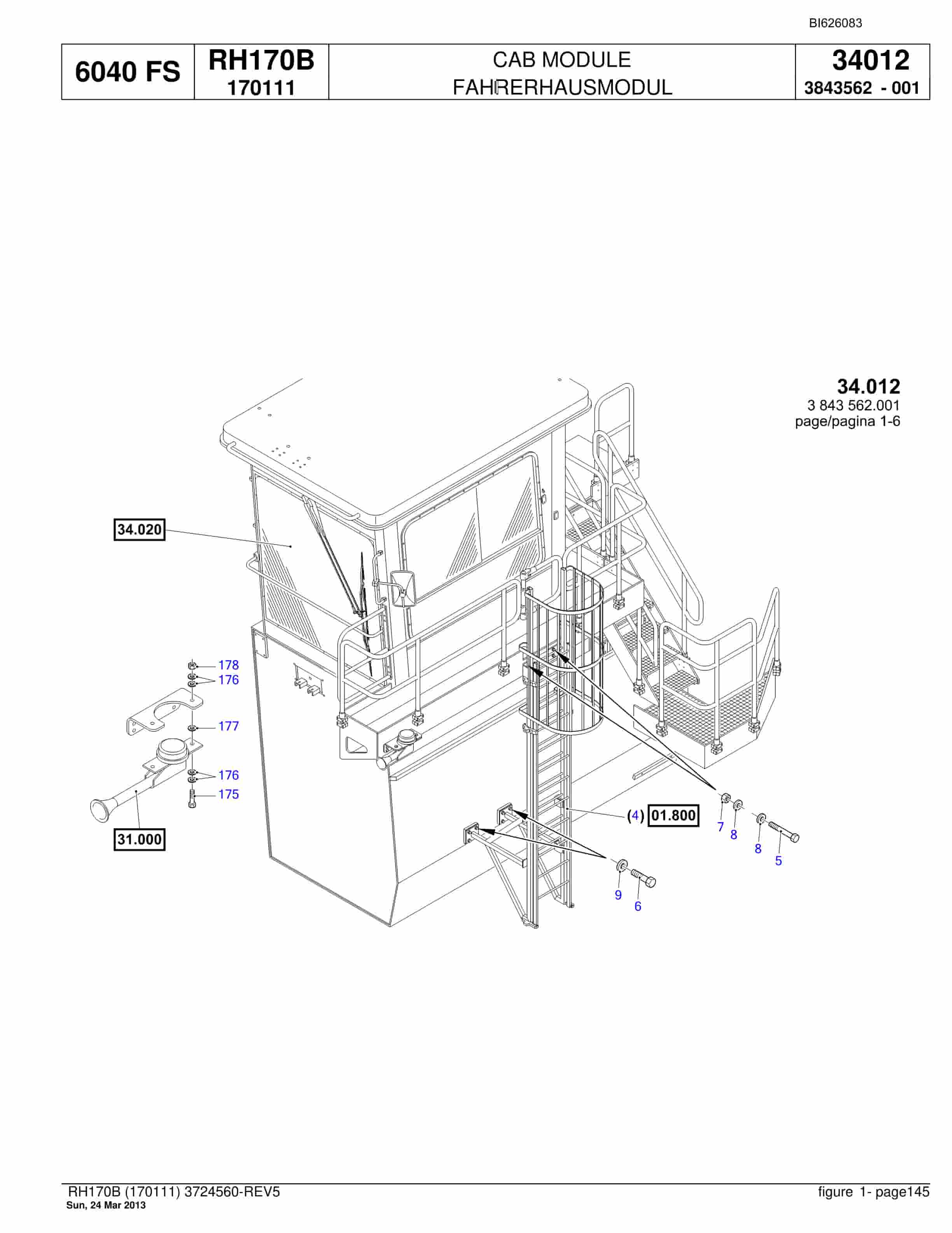 Bucyrus RH170B Hydraulic Excavator Parts Catalog BI626083-5