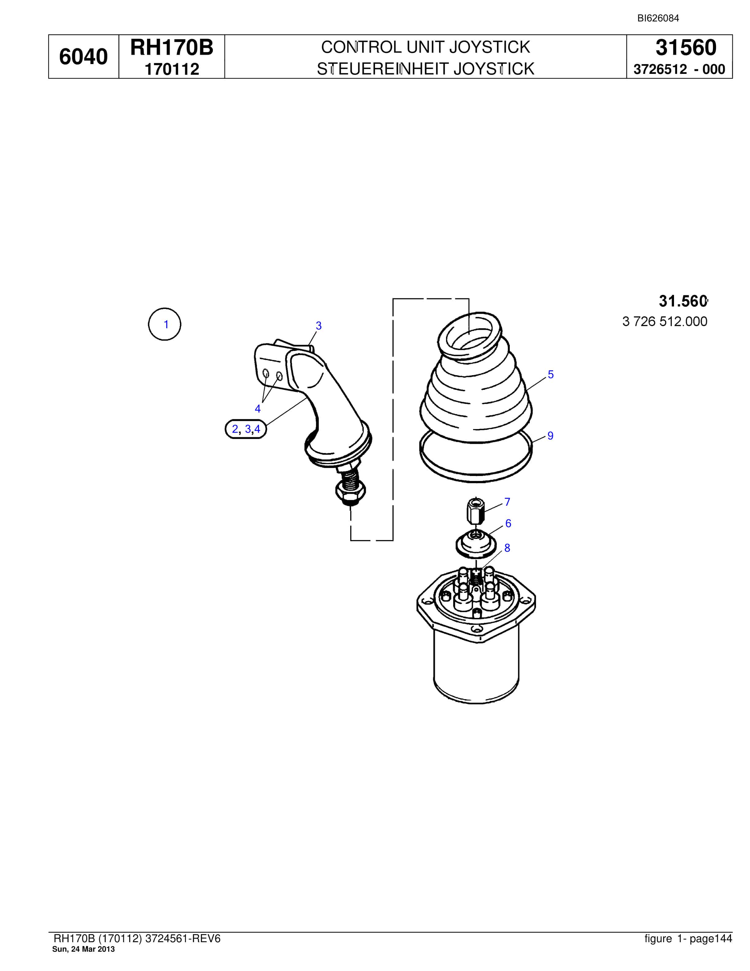 Bucyrus RH170B Hydraulic Excavator Parts Catalog BI626084-5
