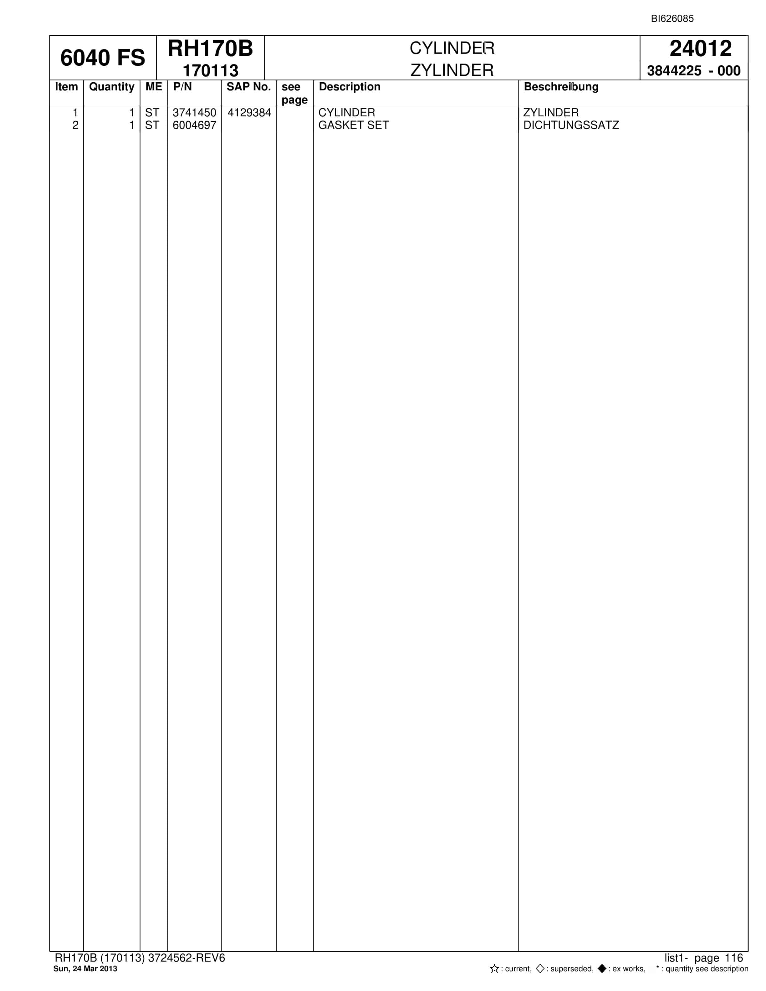 Bucyrus RH170B Hydraulic Excavator Parts Catalog BI626085-3