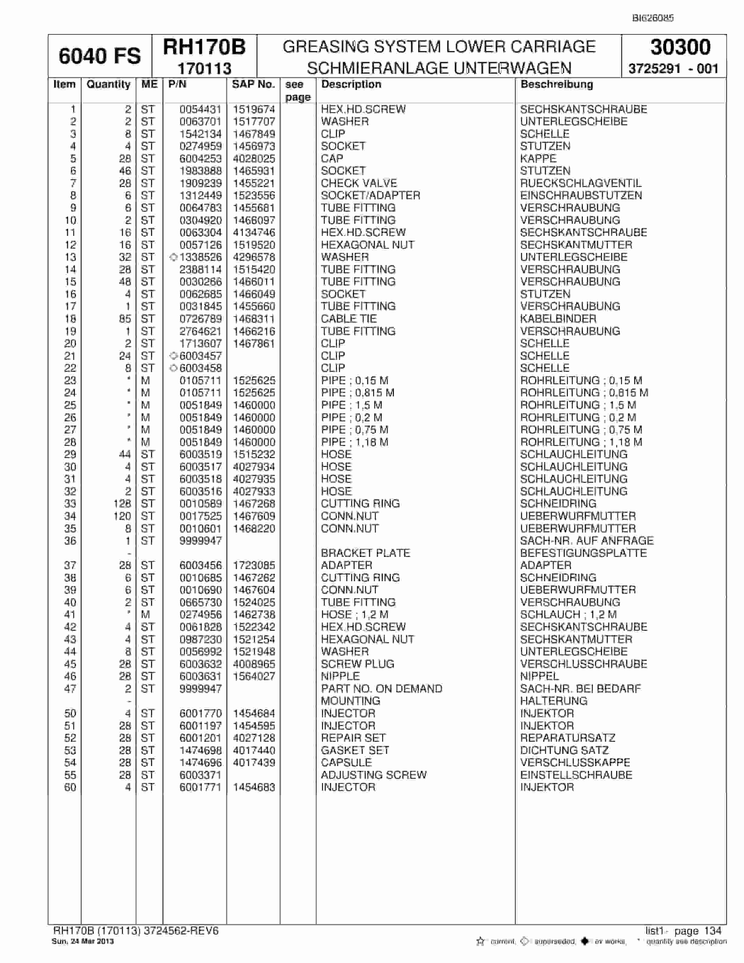 Bucyrus RH170B Hydraulic Excavator Parts Catalog BI626085-4