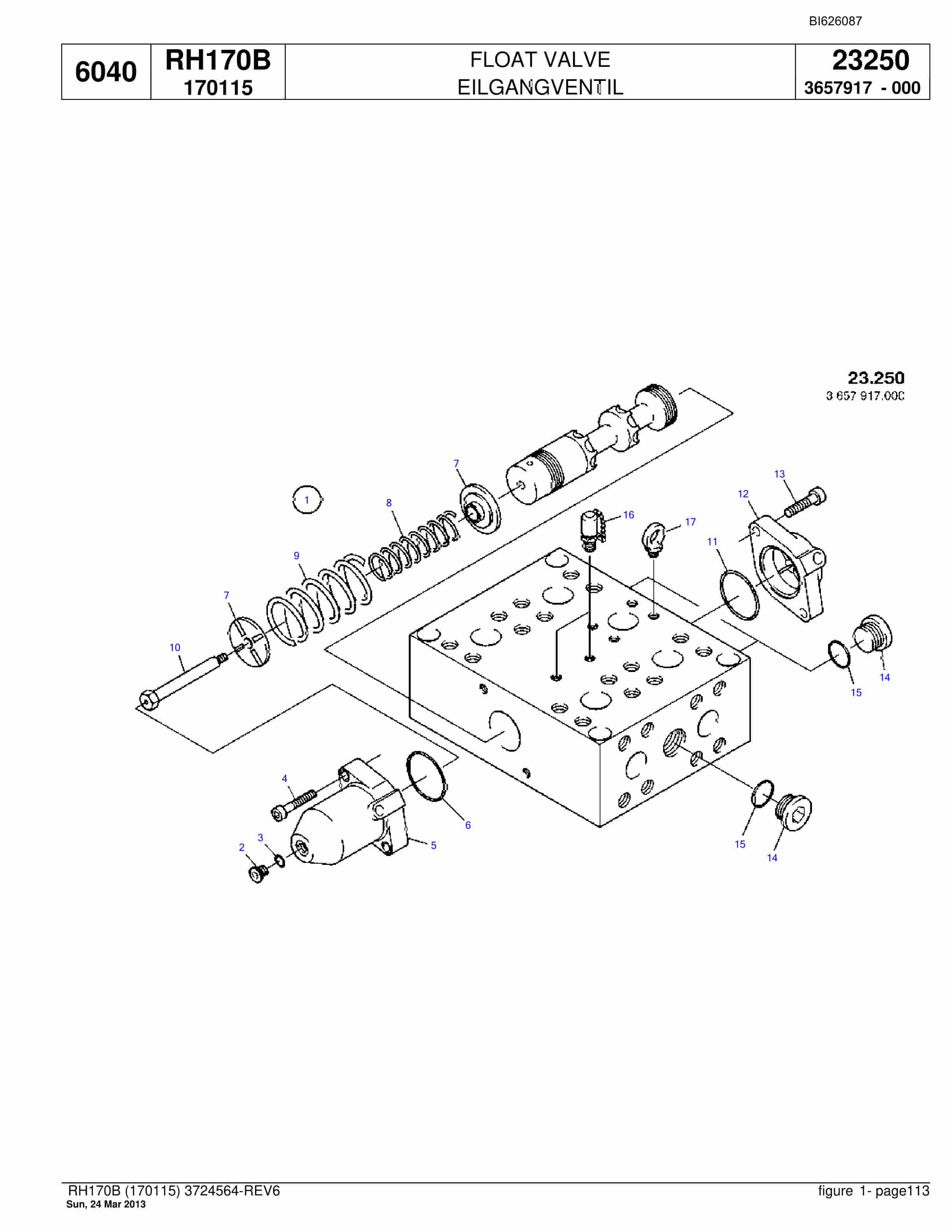 Bucyrus RH170B Hydraulic Excavator Parts Catalog BI626087-3