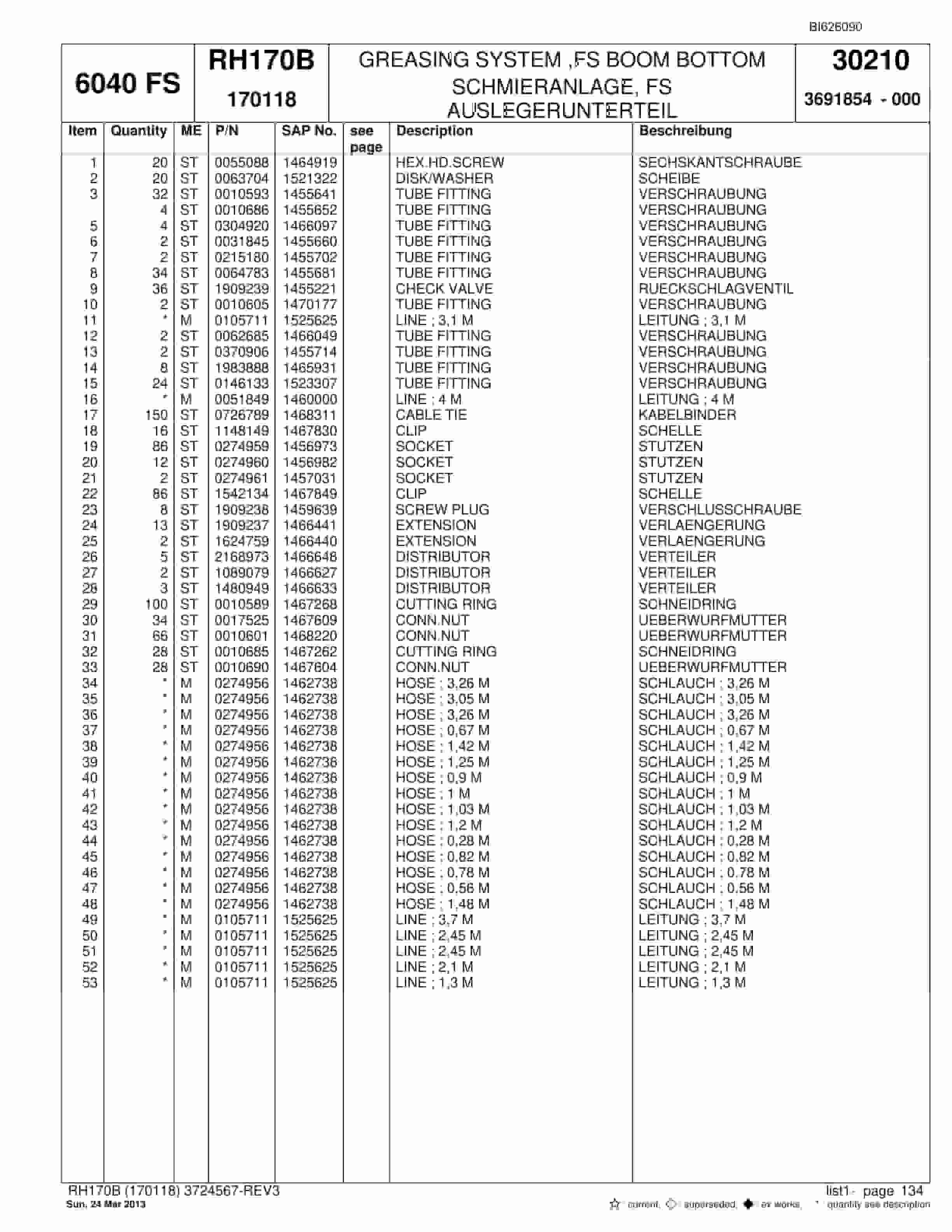 Bucyrus RH170B Hydraulic Excavator Parts Catalog BI626090-4
