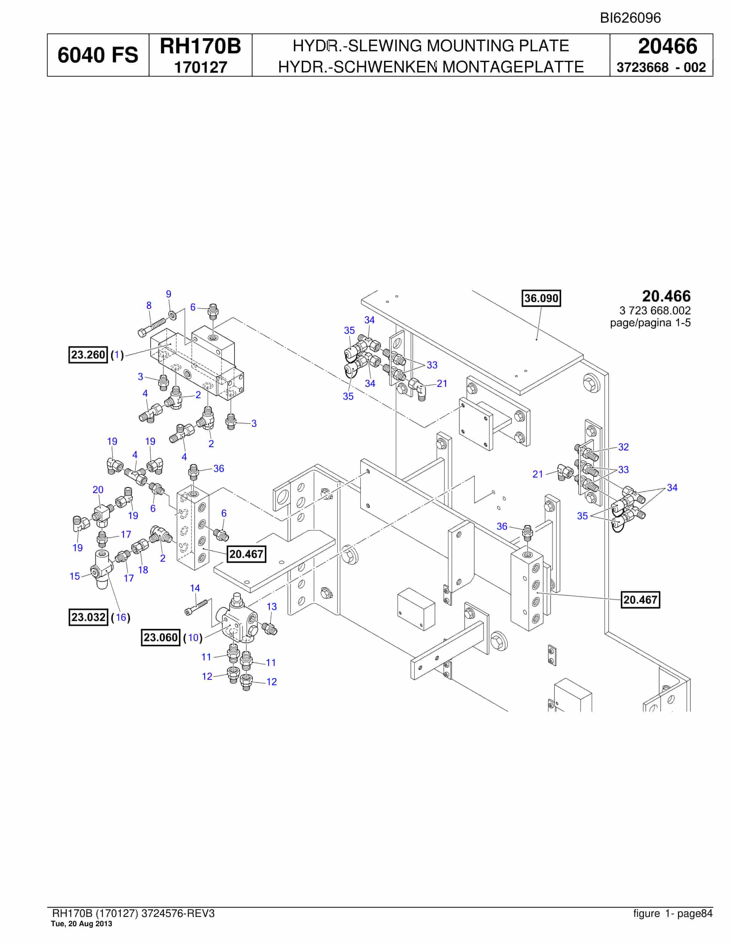 Bucyrus RH170B Hydraulic Excavator Parts Catalog BI626096-2