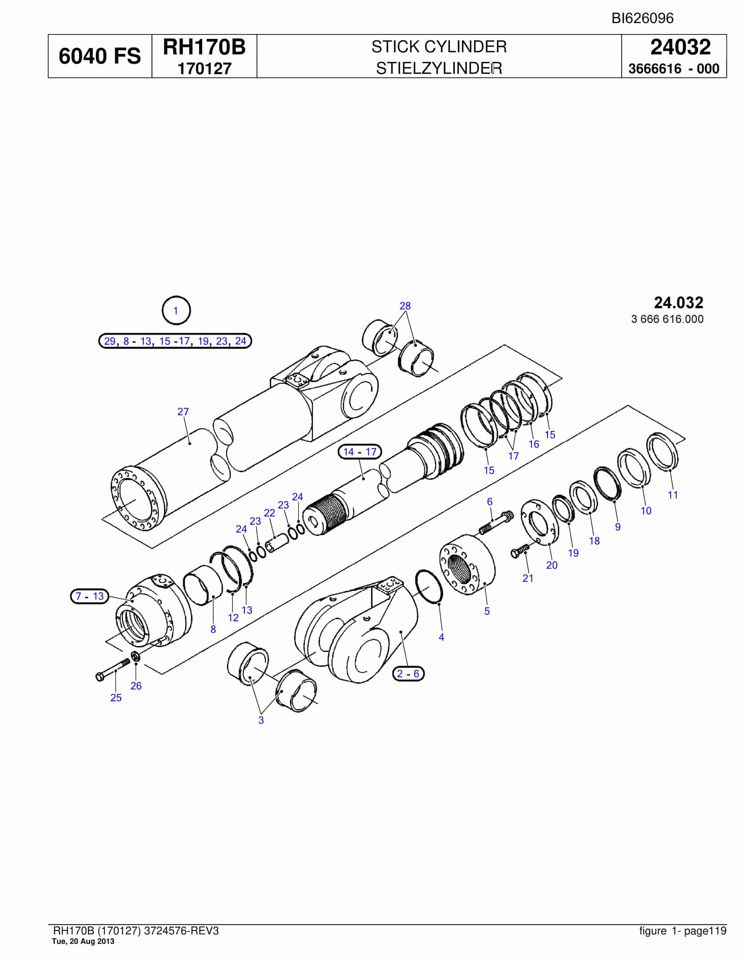 Bucyrus RH170B Hydraulic Excavator Parts Catalog BI626096-3