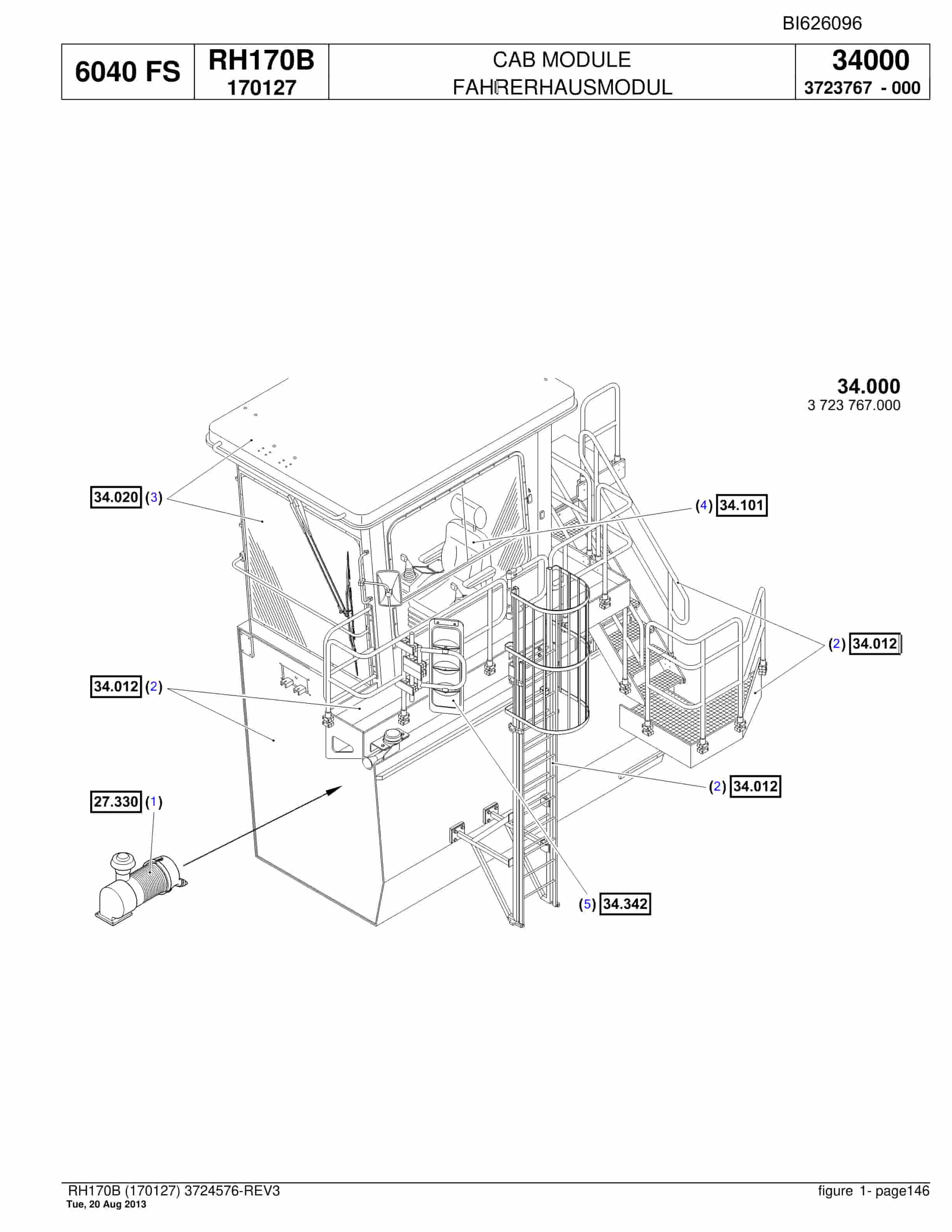 Bucyrus RH170B Hydraulic Excavator Parts Catalog BI626096-5