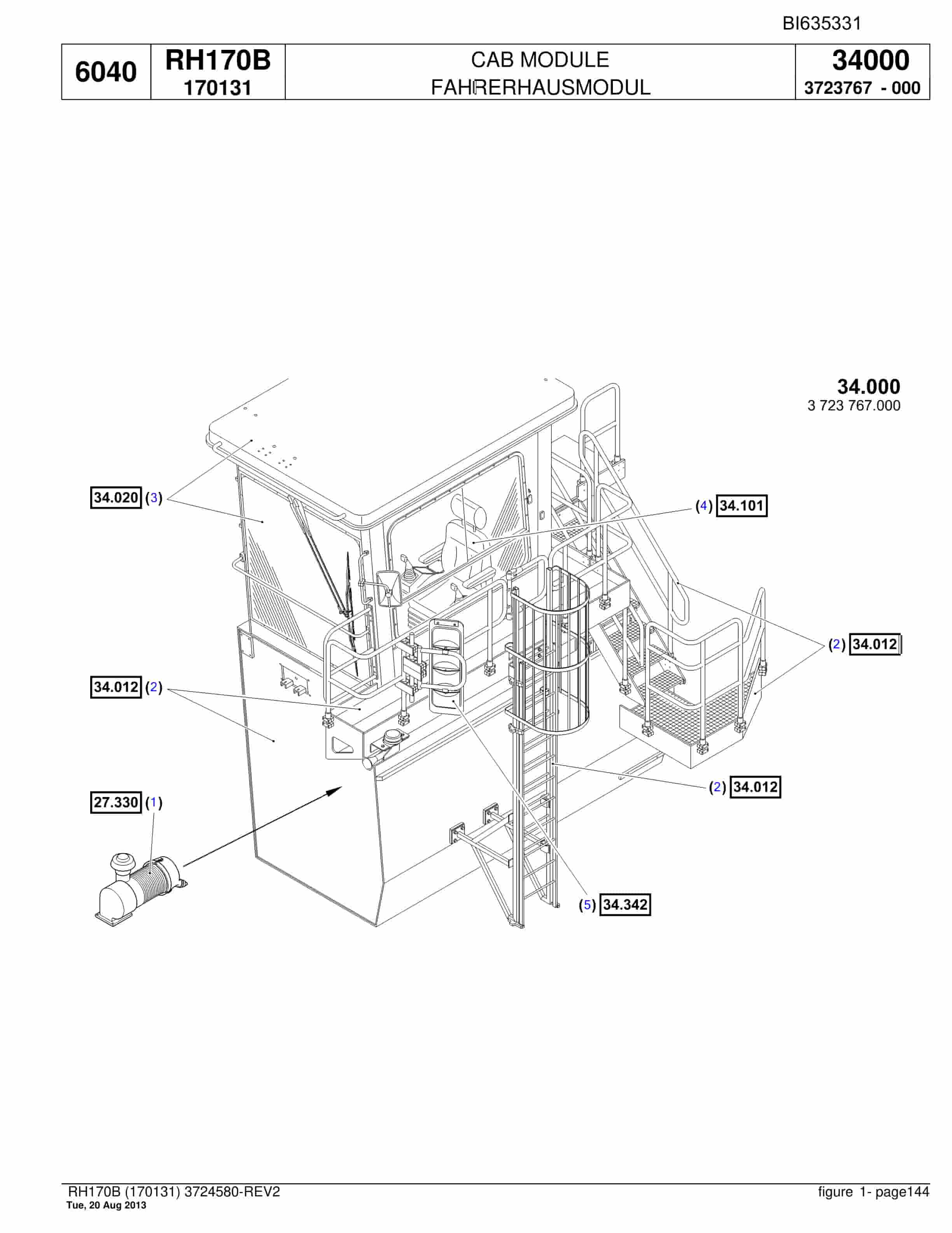 Bucyrus RH170B Hydraulic Excavator Parts Catalog BI635331-5