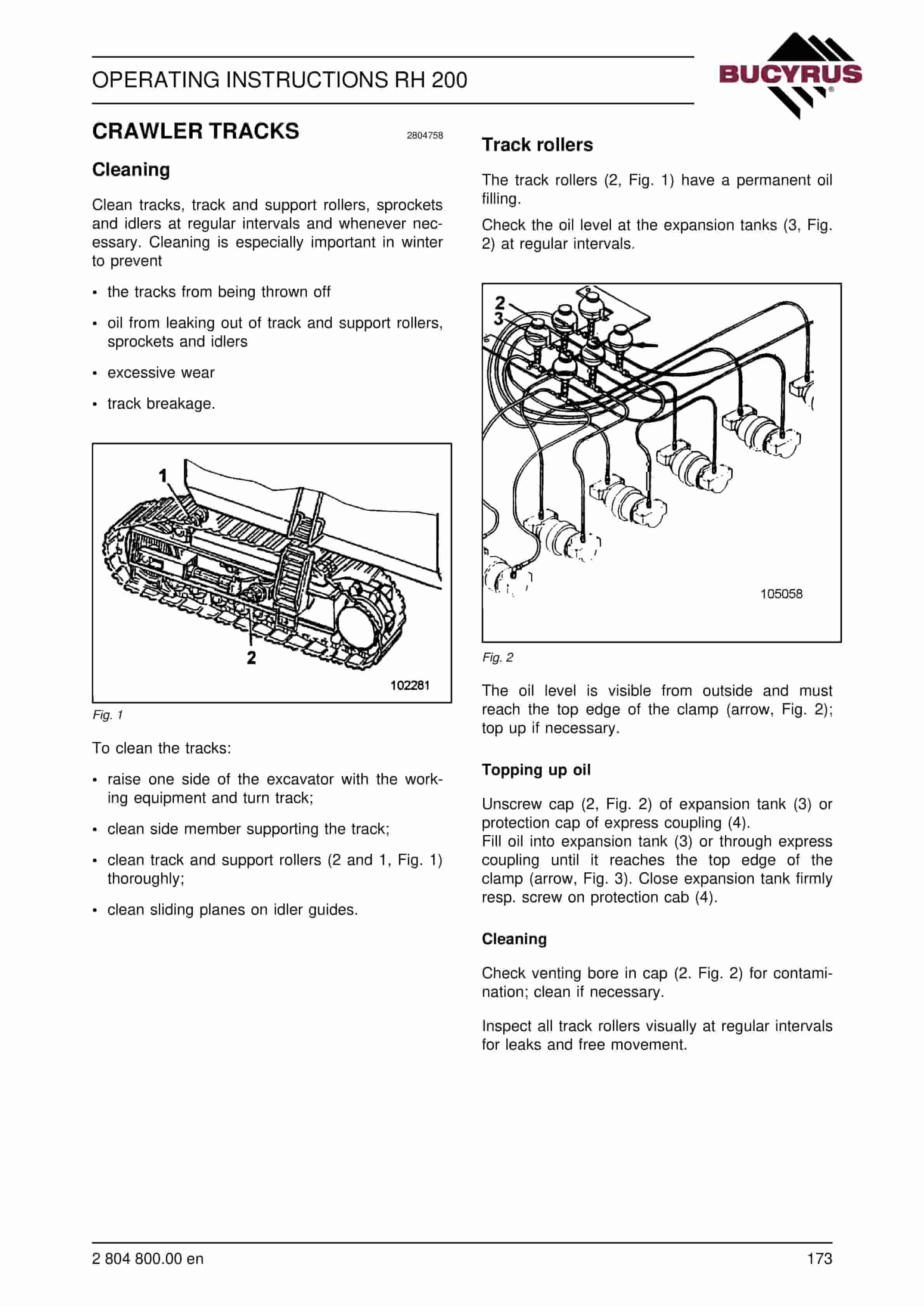 Bucyrus RH200 Hydraulic Excavator Operating Instructions 2804800-4