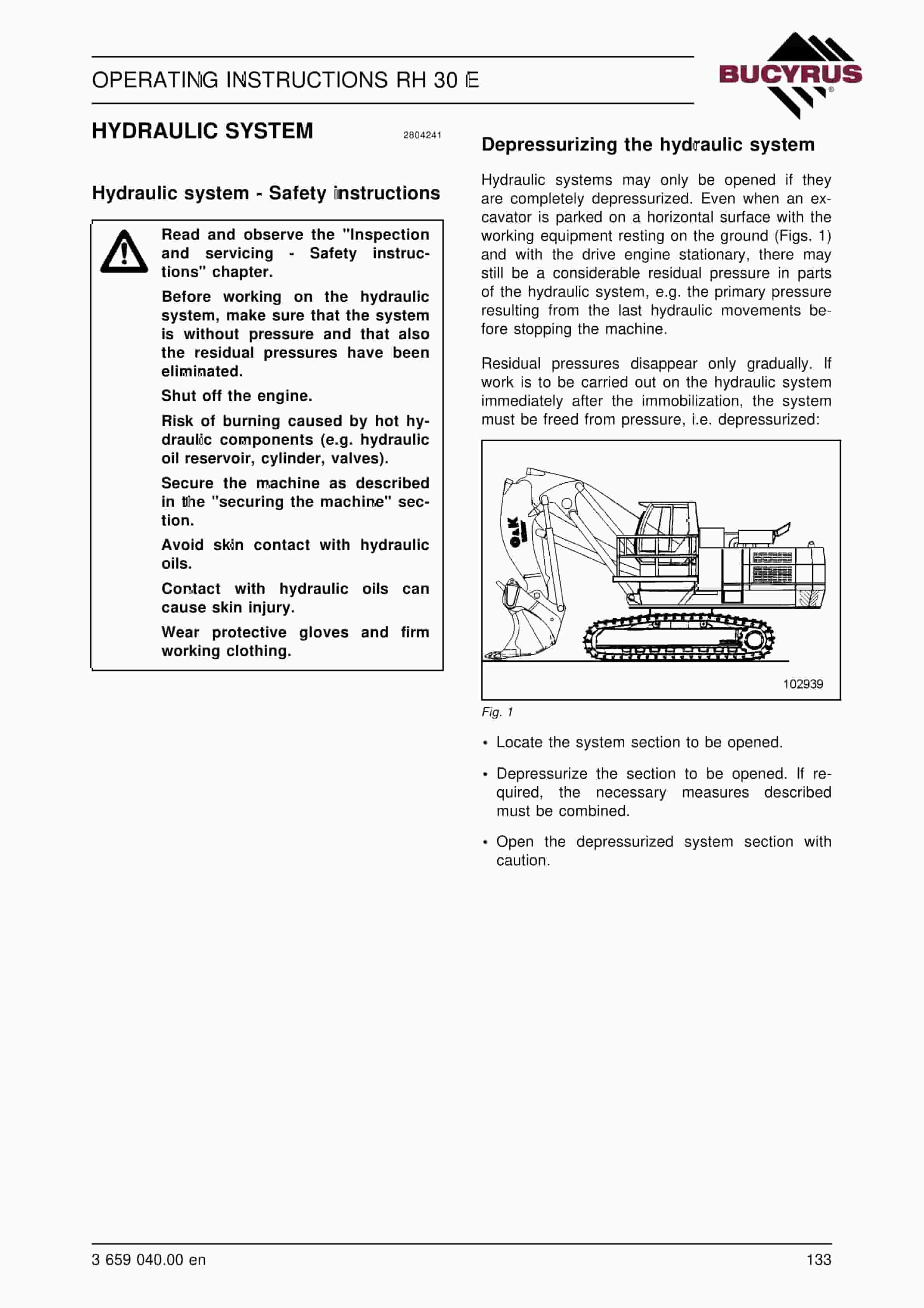 Bucyrus RH30E Hydraulic Excavator Operating Instructions 3659040-3