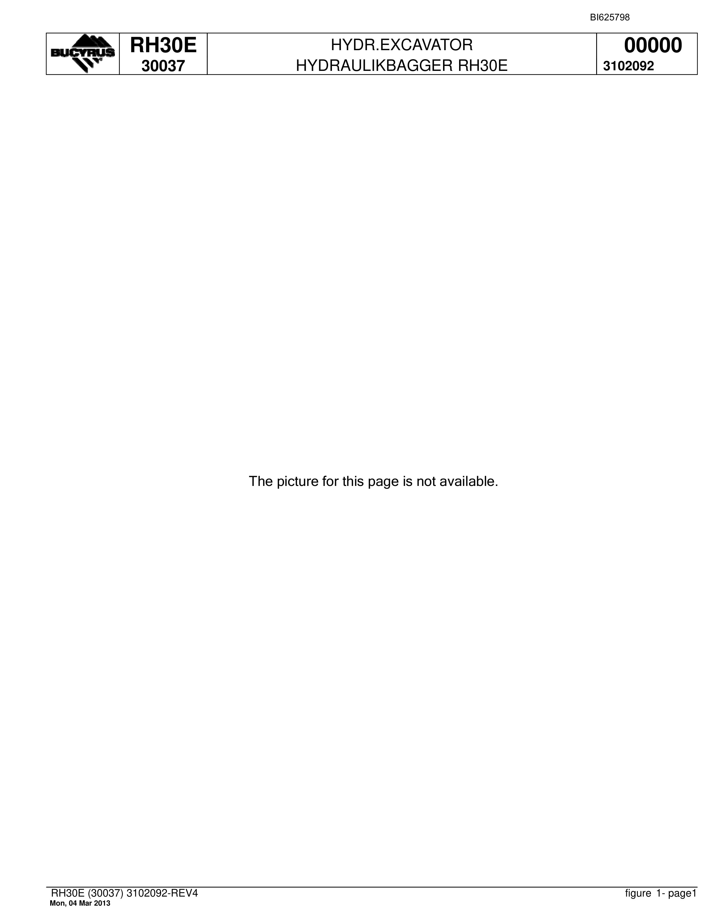 Bucyrus RH30E Hydraulic Excavator Parts Catalog BI625798