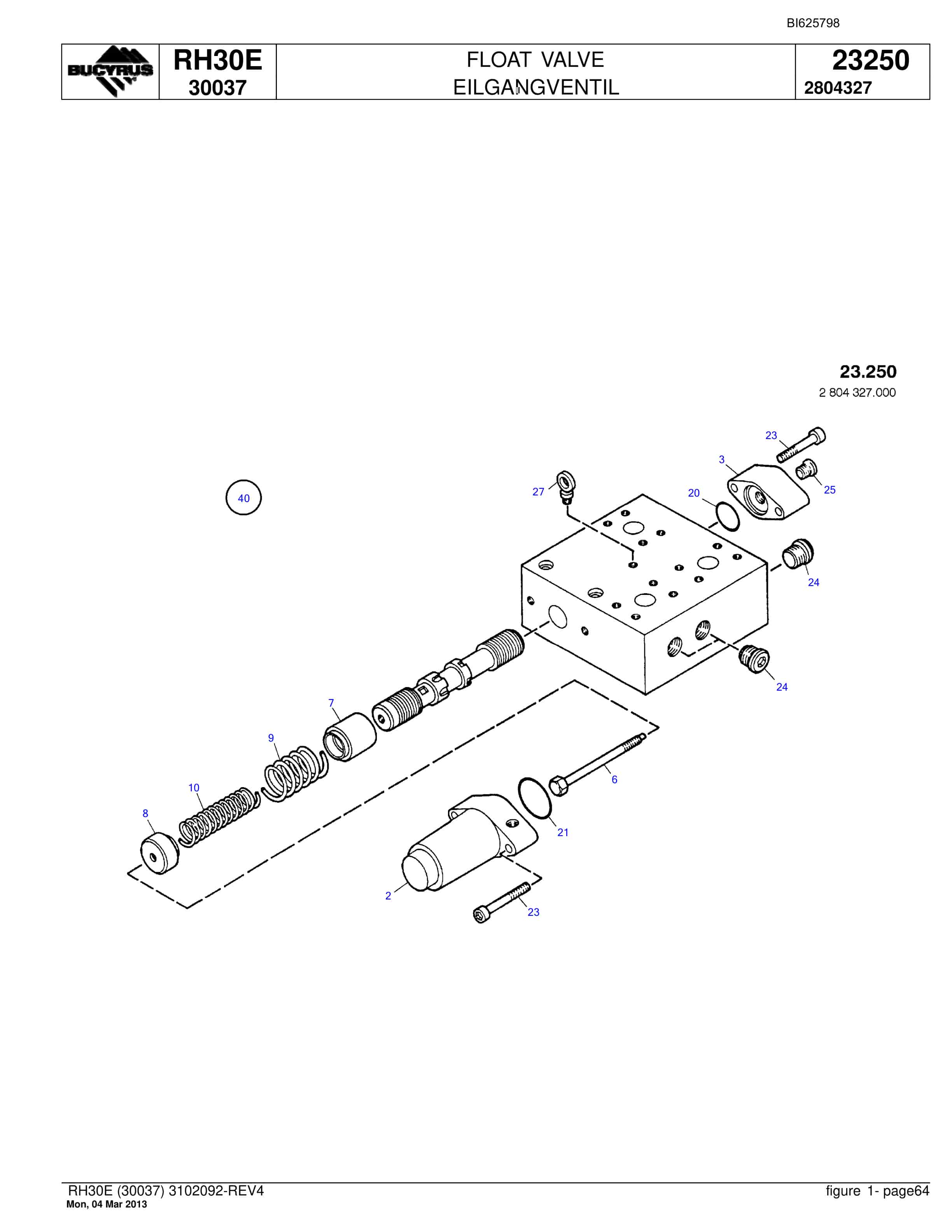 Bucyrus RH30E Hydraulic Excavator Parts Catalog BI625798-2