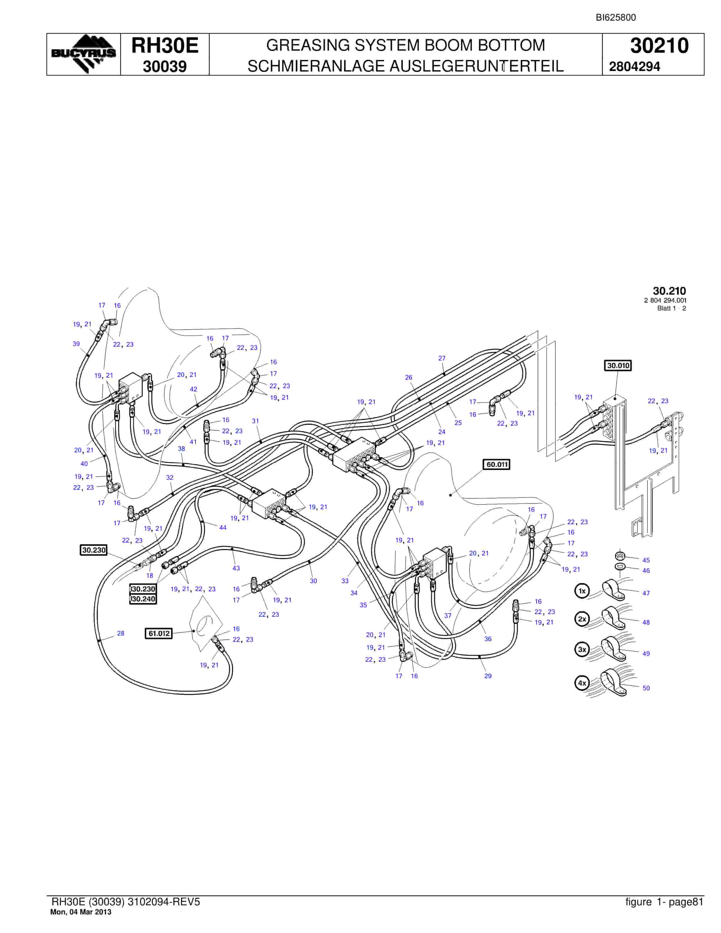 Bucyrus RH30E Hydraulic Excavator Parts Catalog BI625800-3
