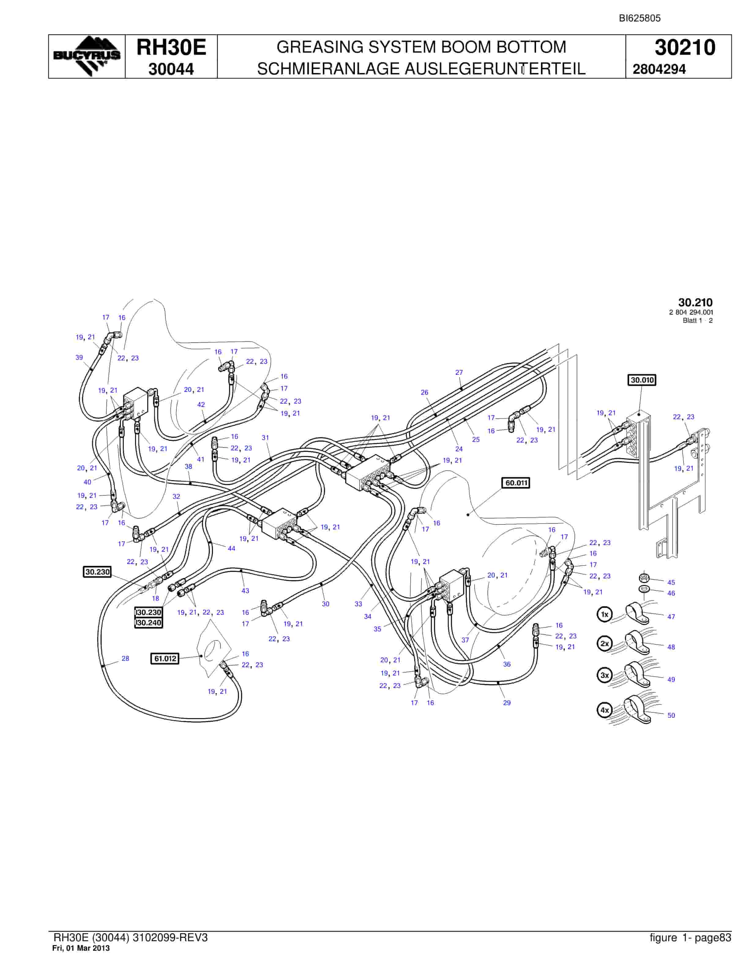 Bucyrus RH30E Hydraulic Excavator Parts Catalog BI625805-3