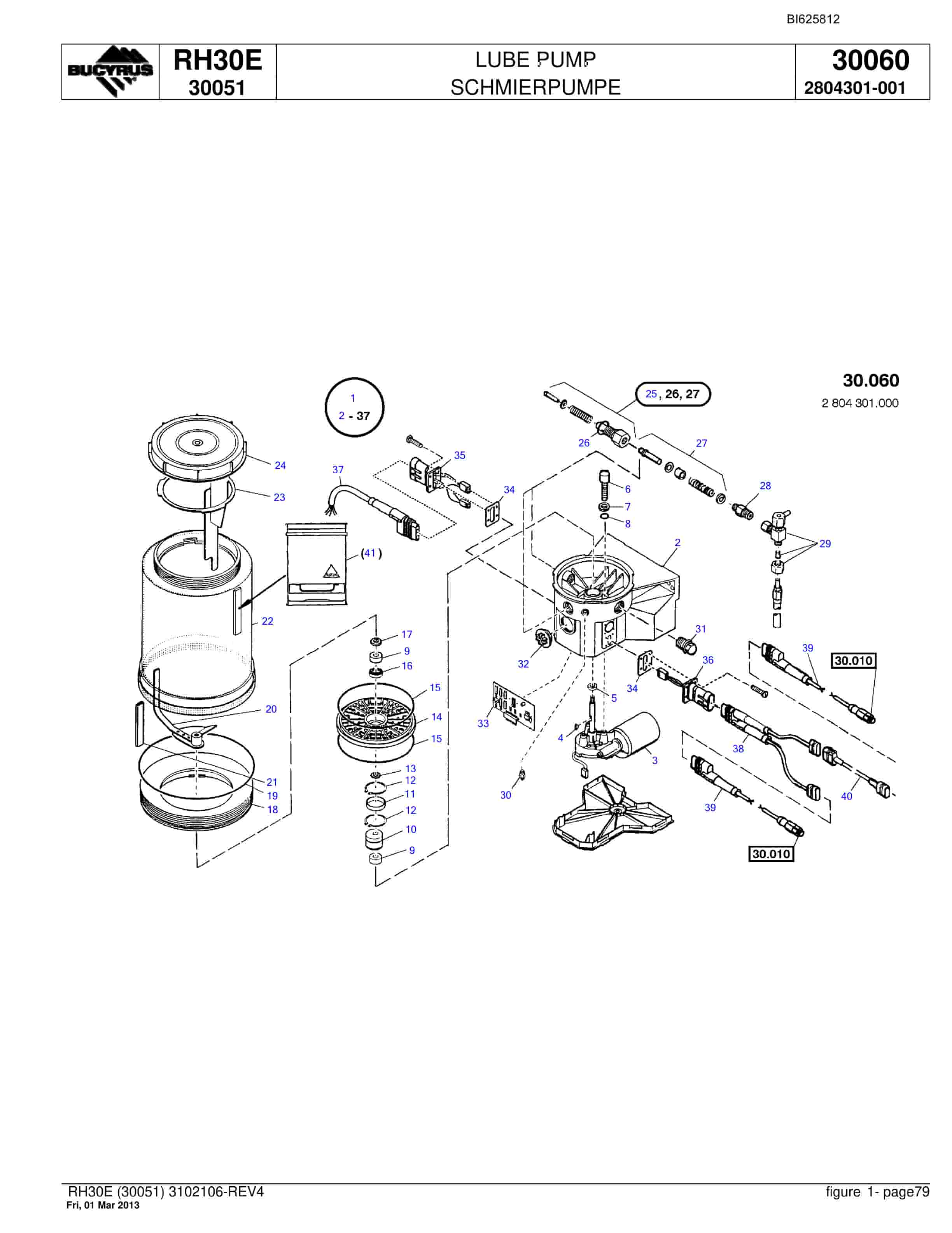 Bucyrus RH30E Hydraulic Excavator Parts Catalog BI625812-3
