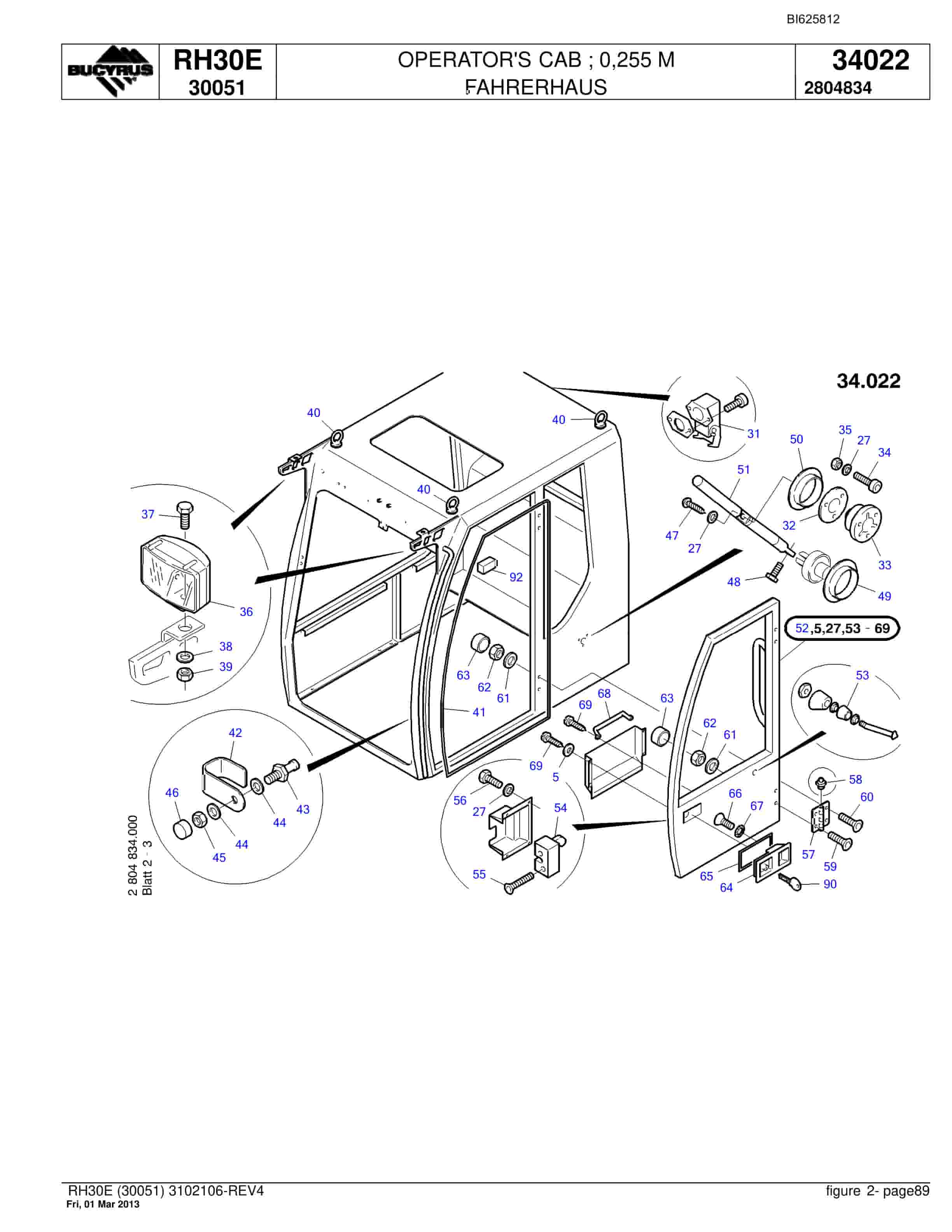 Bucyrus RH30E Hydraulic Excavator Parts Catalog BI625812-4