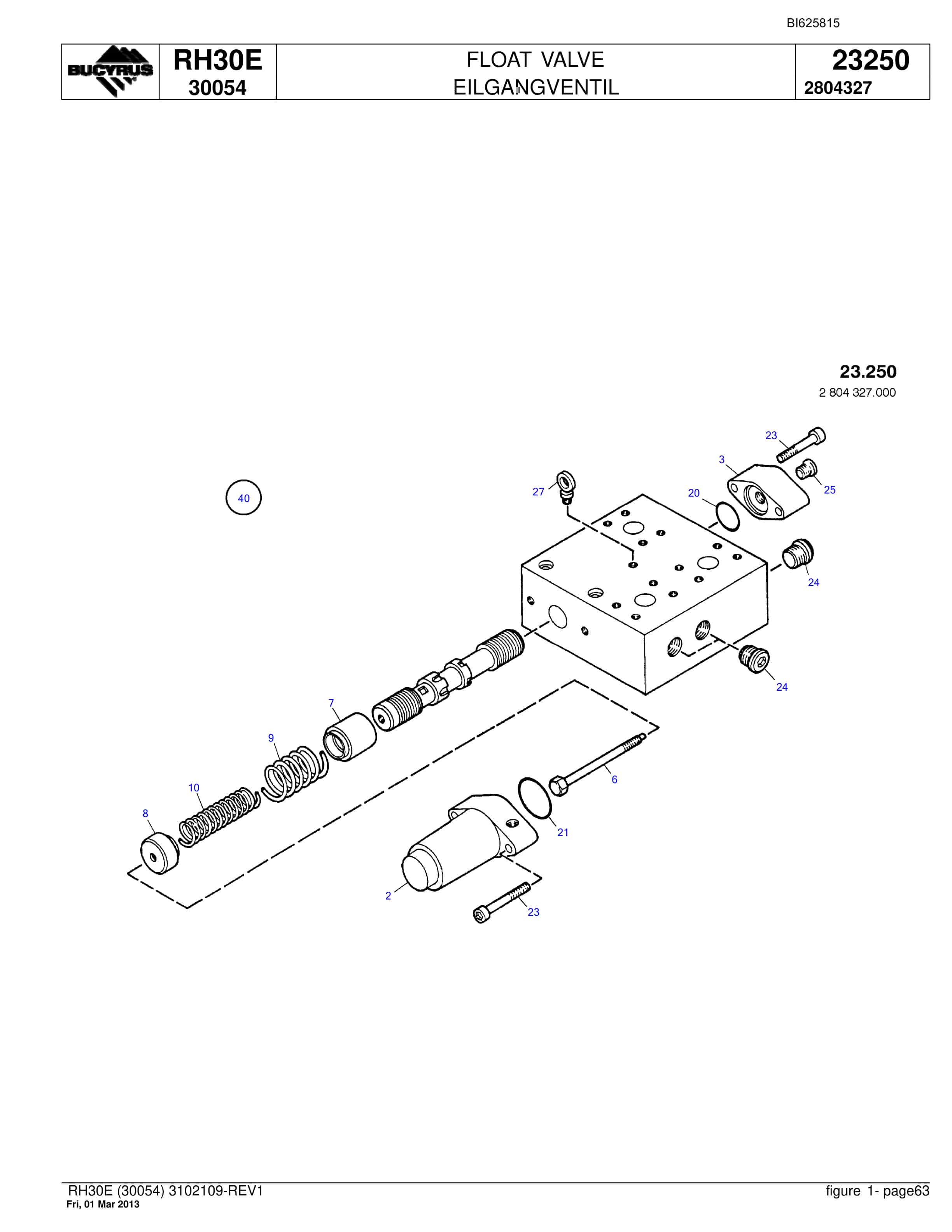 Bucyrus RH30E Hydraulic Excavator Parts Catalog BI625815-2