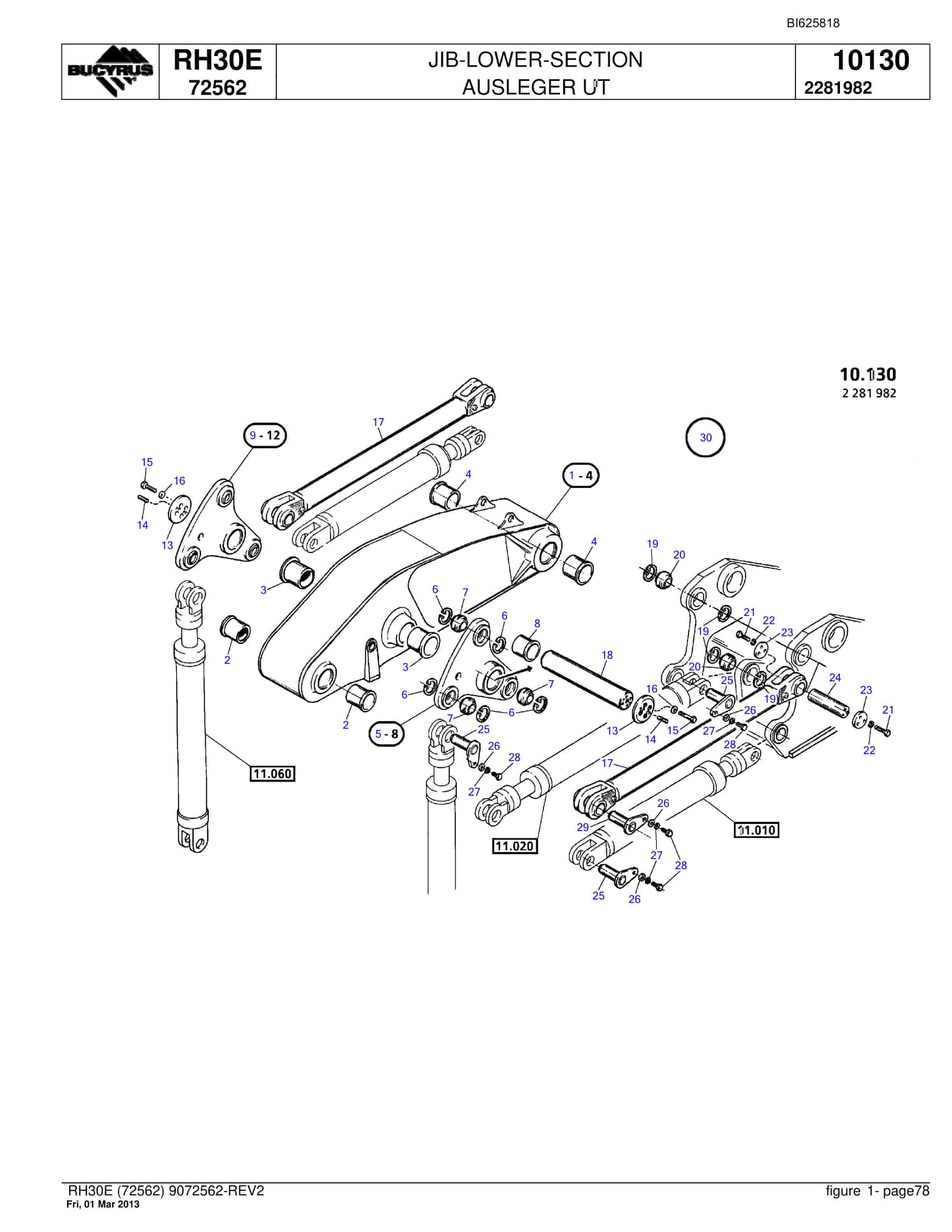 Bucyrus RH30E Hydraulic Excavator Parts Catalog BI625818-5