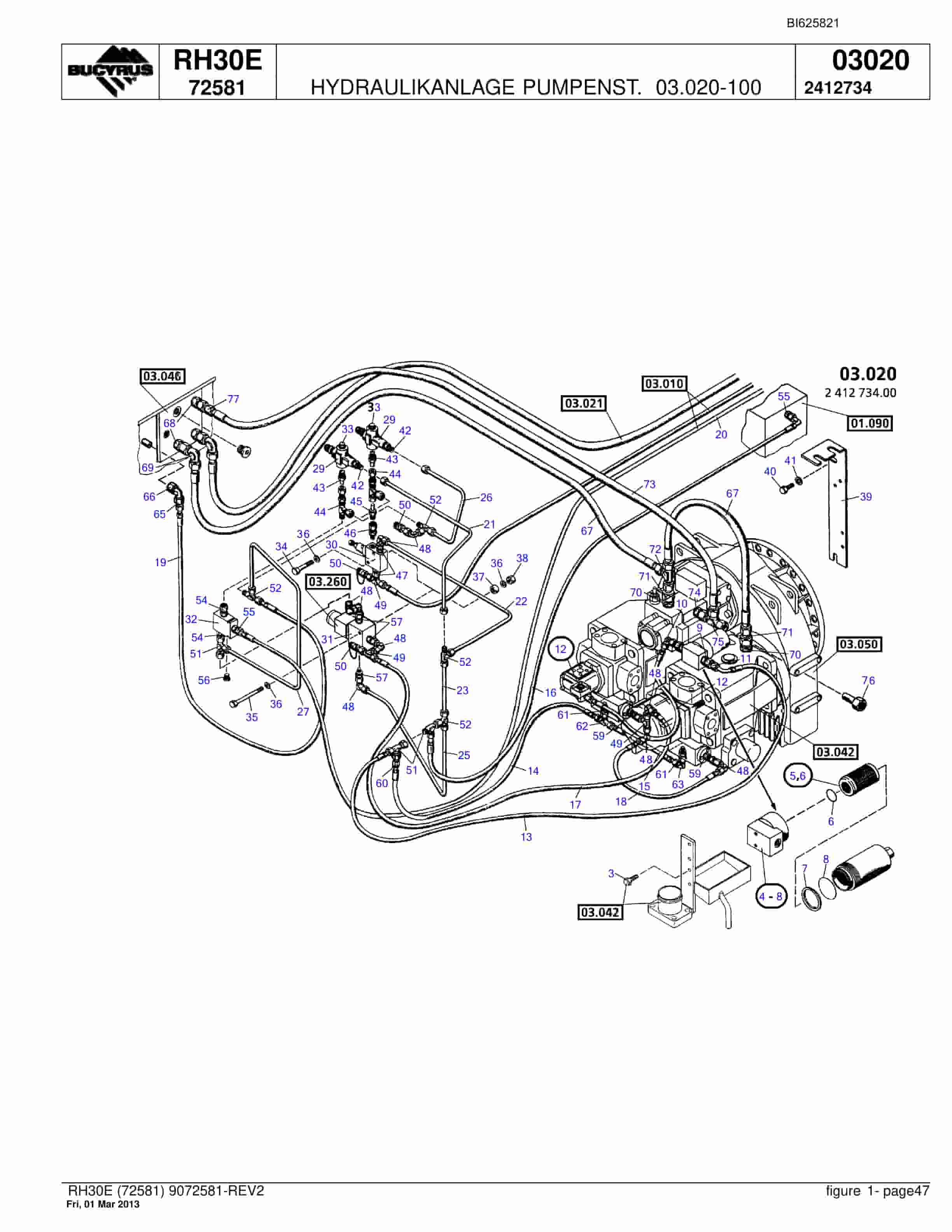 Bucyrus RH30E Hydraulic Excavator Parts Catalog BI625821-2