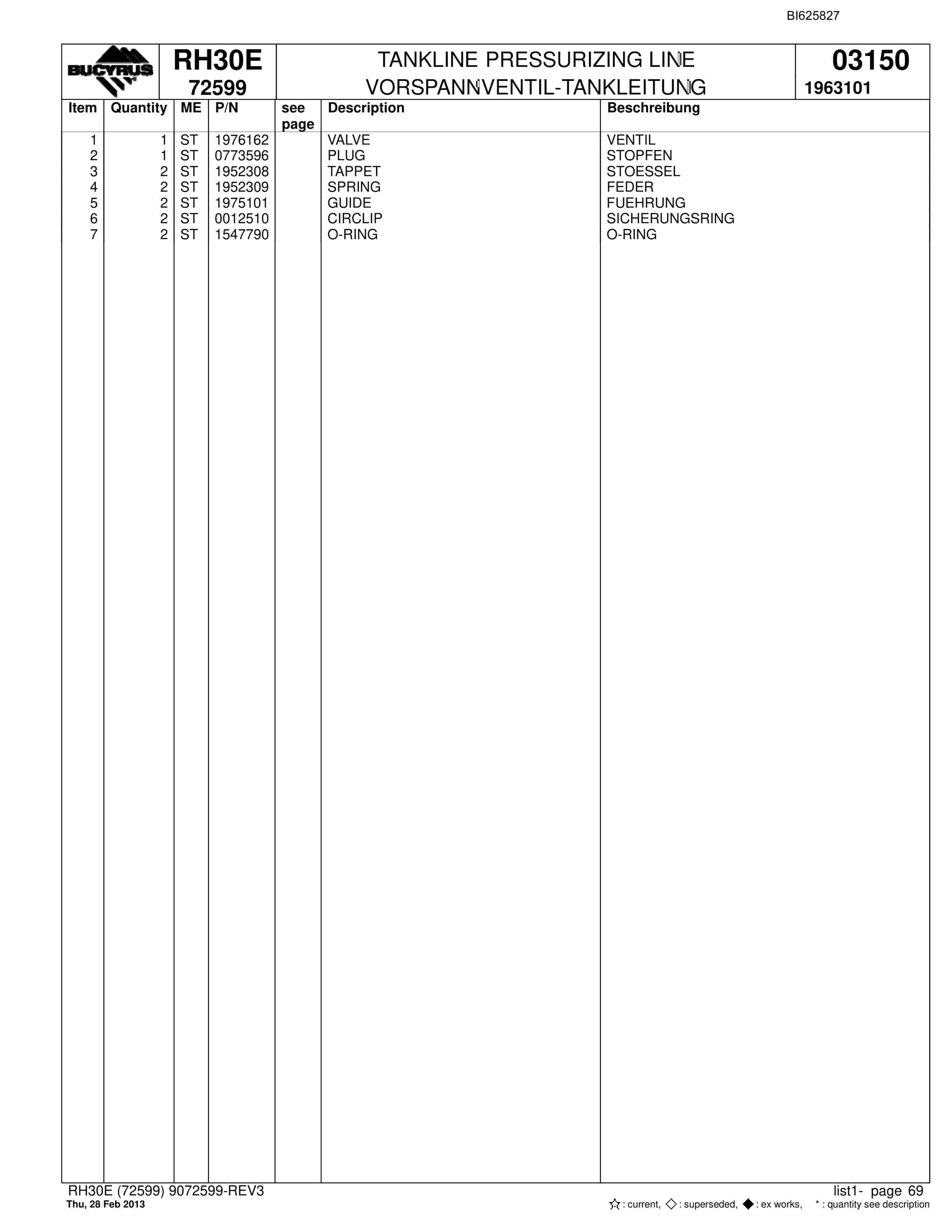 Bucyrus RH30E Hydraulic Excavator Parts Catalog BI625827-4