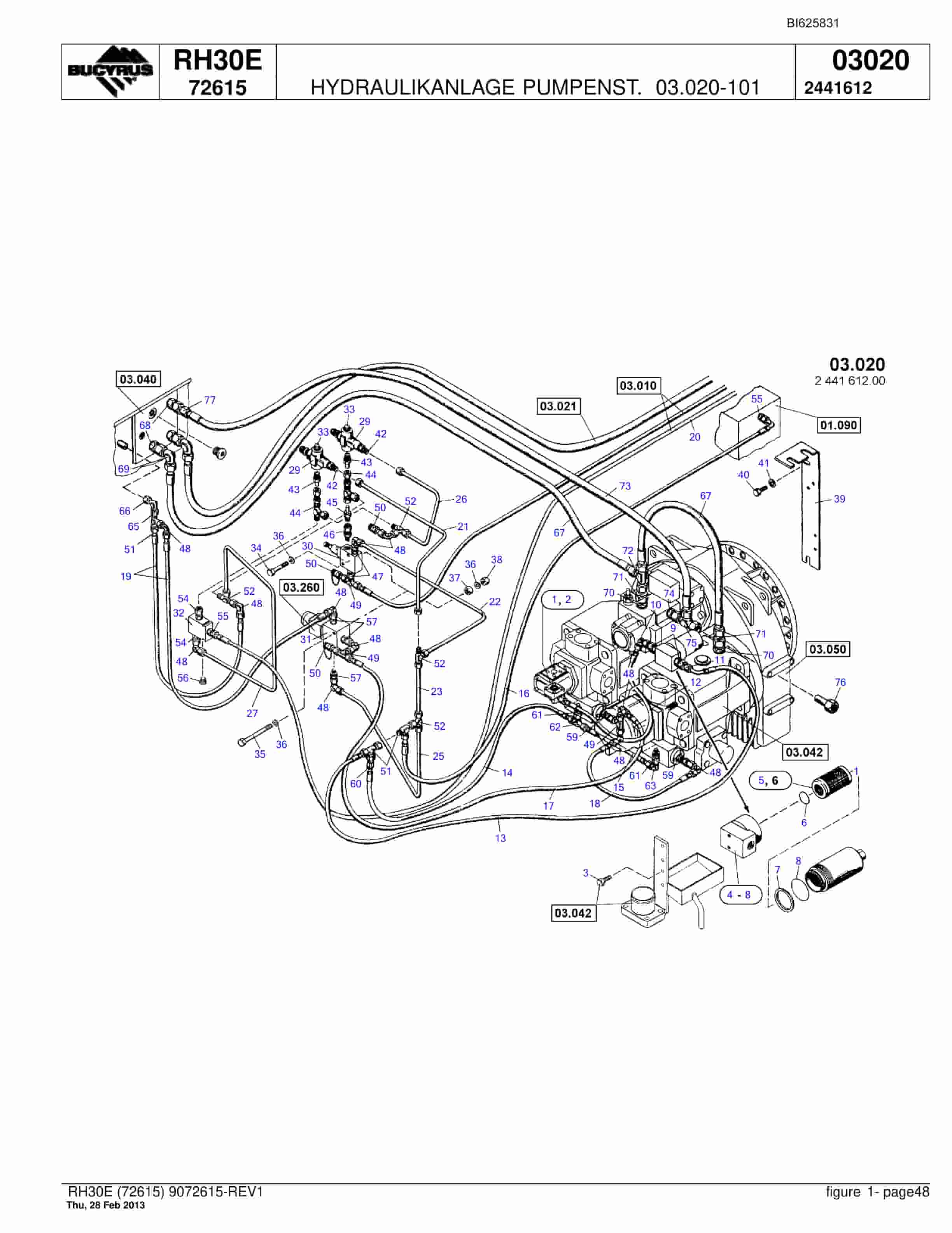 Bucyrus RH30E Hydraulic Excavator Parts Catalog BI625831-2