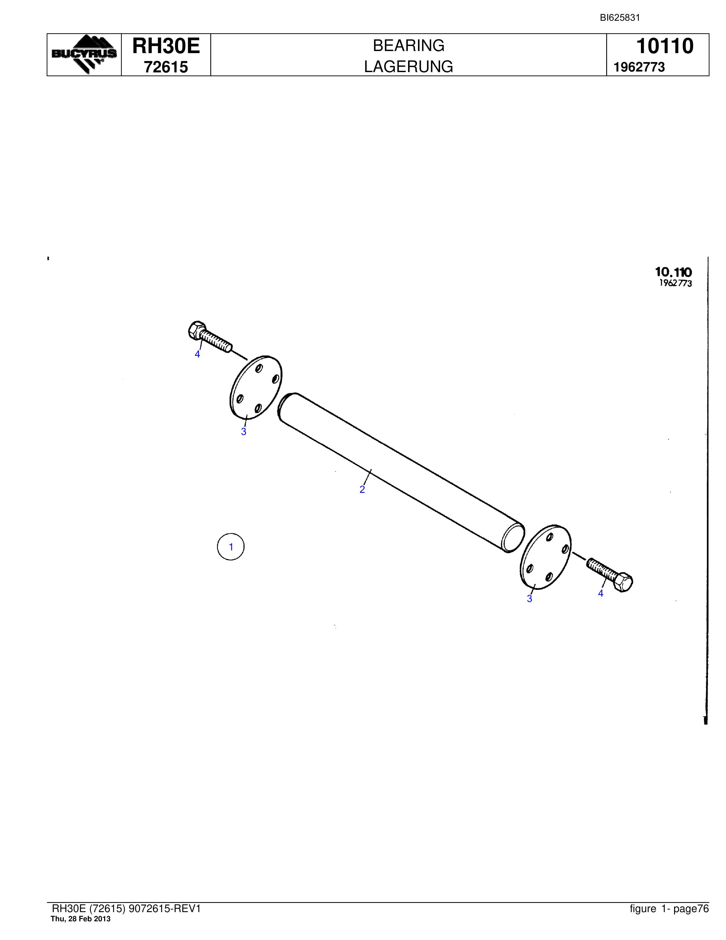 Bucyrus RH30E Hydraulic Excavator Parts Catalog BI625831-5